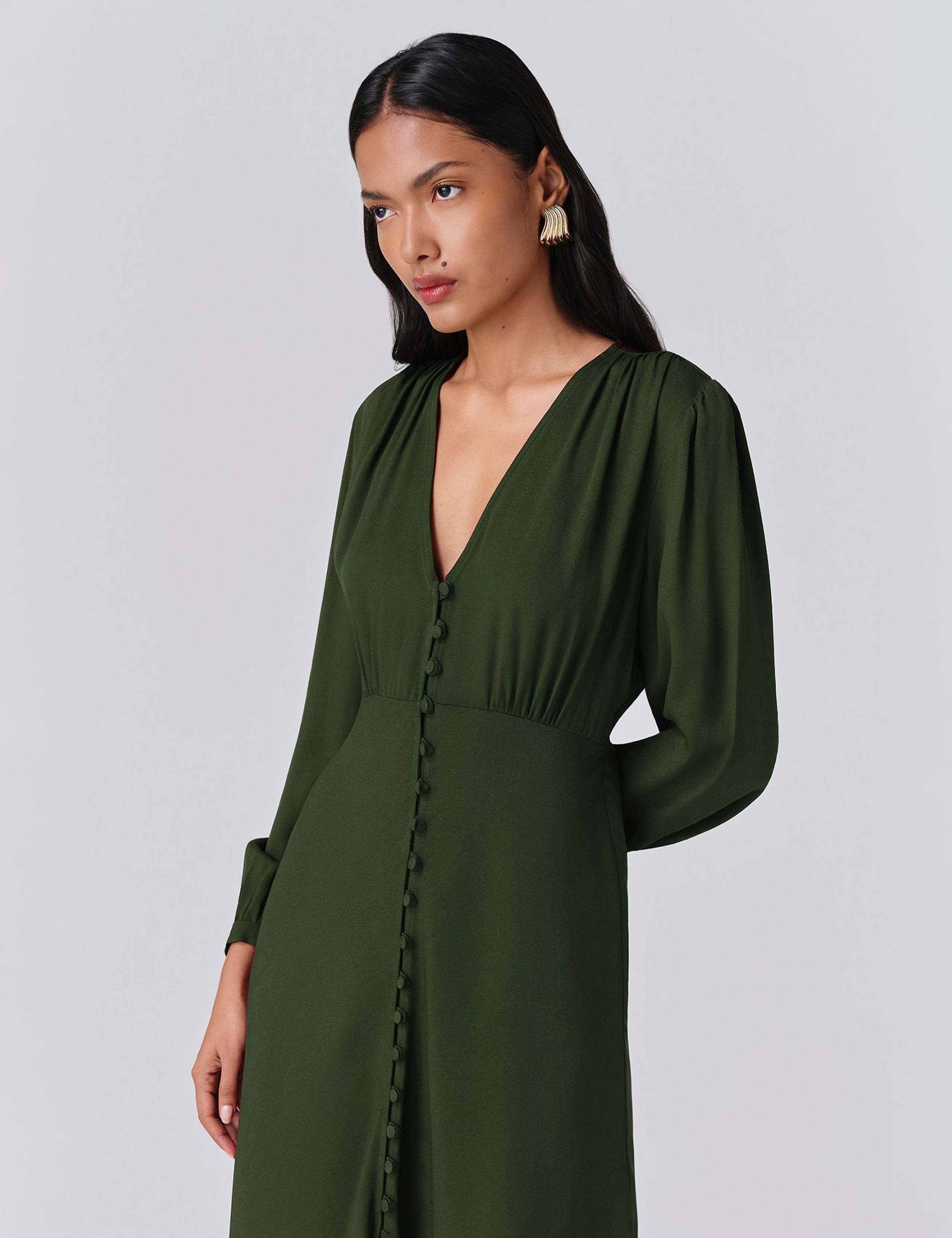 Crepe Button Through Midi Skater Dress 5 of 5