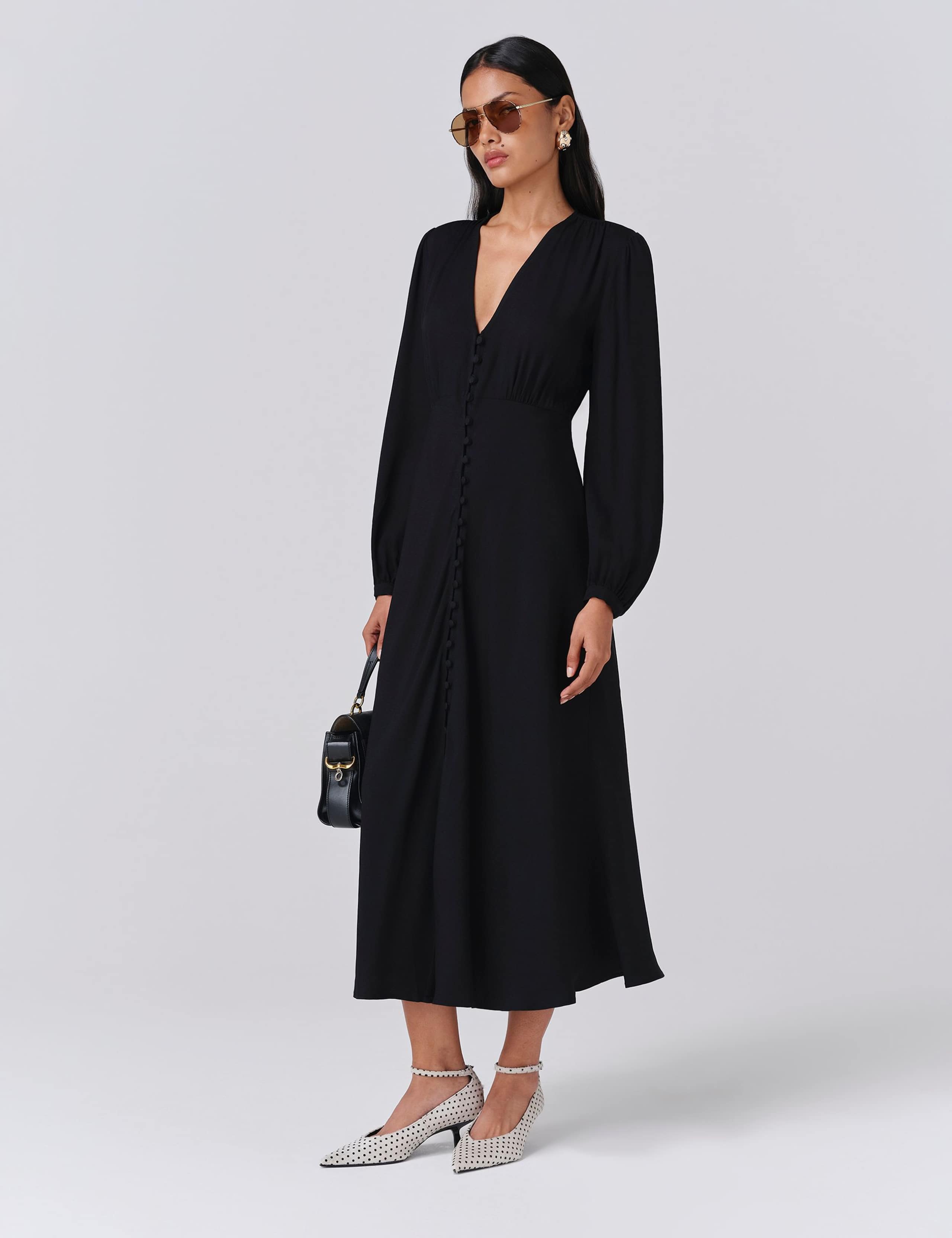 Crepe Button Through Midi Skater Dress 2 of 5