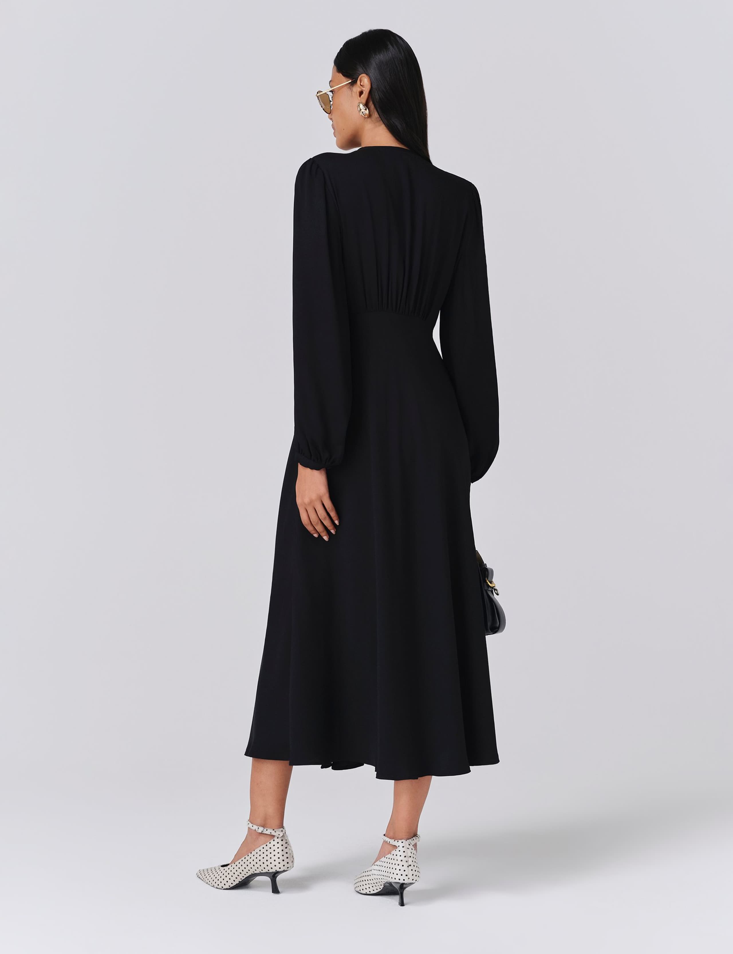 Crepe Button Through Midi Skater Dress 3 of 5