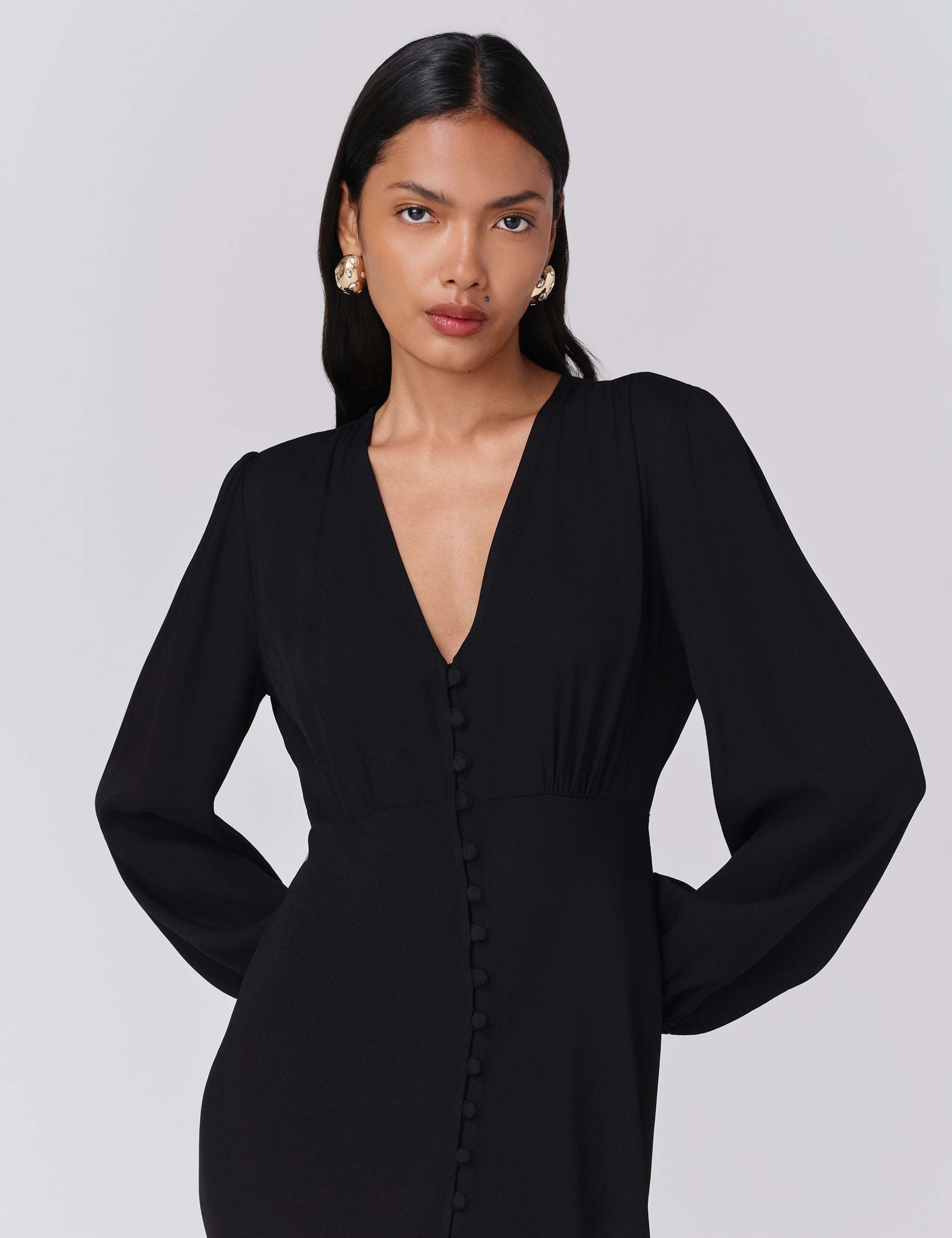 Crepe Button Through Midi Skater Dress 4 of 5