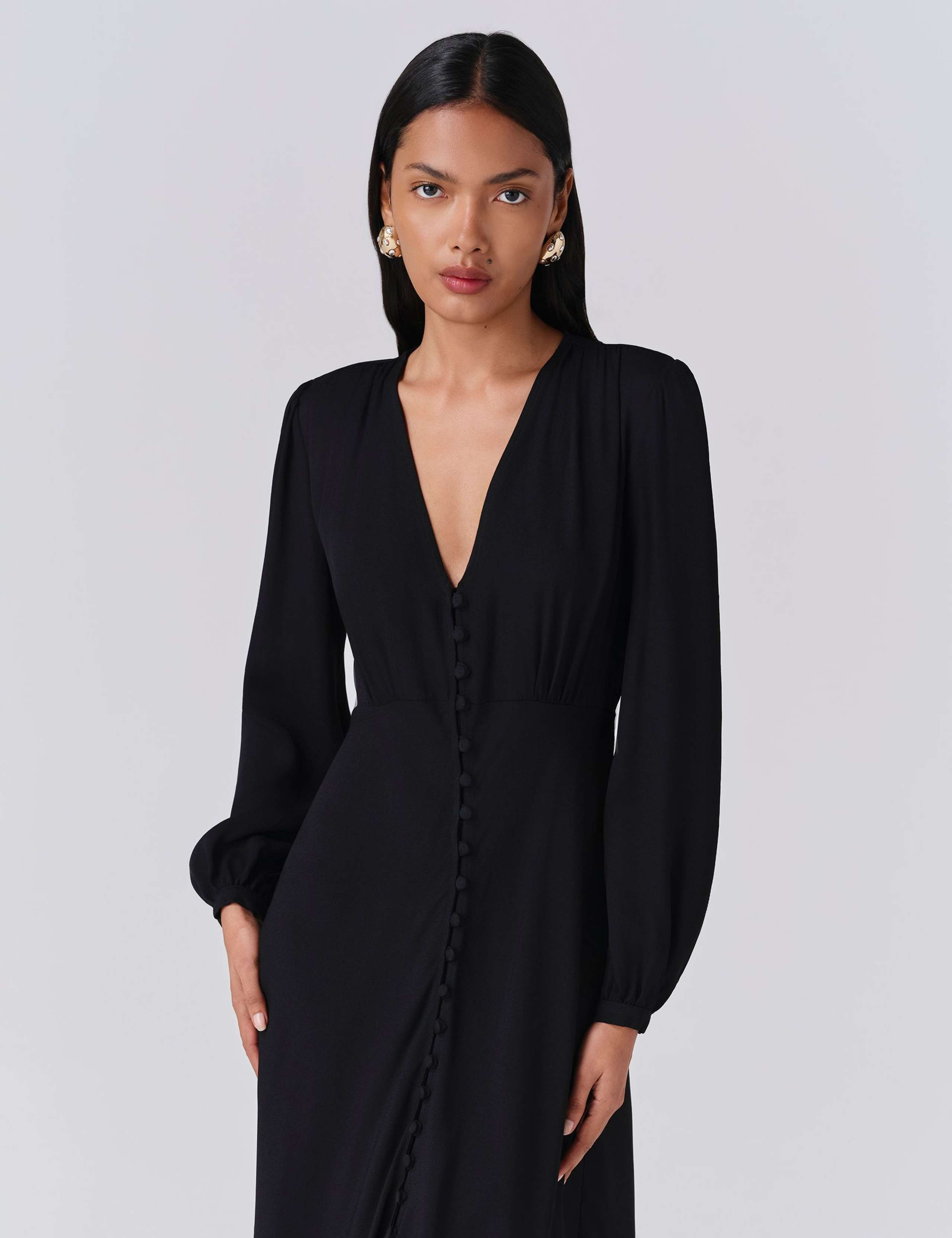 Crepe Button Through Midi Skater Dress 5 of 5