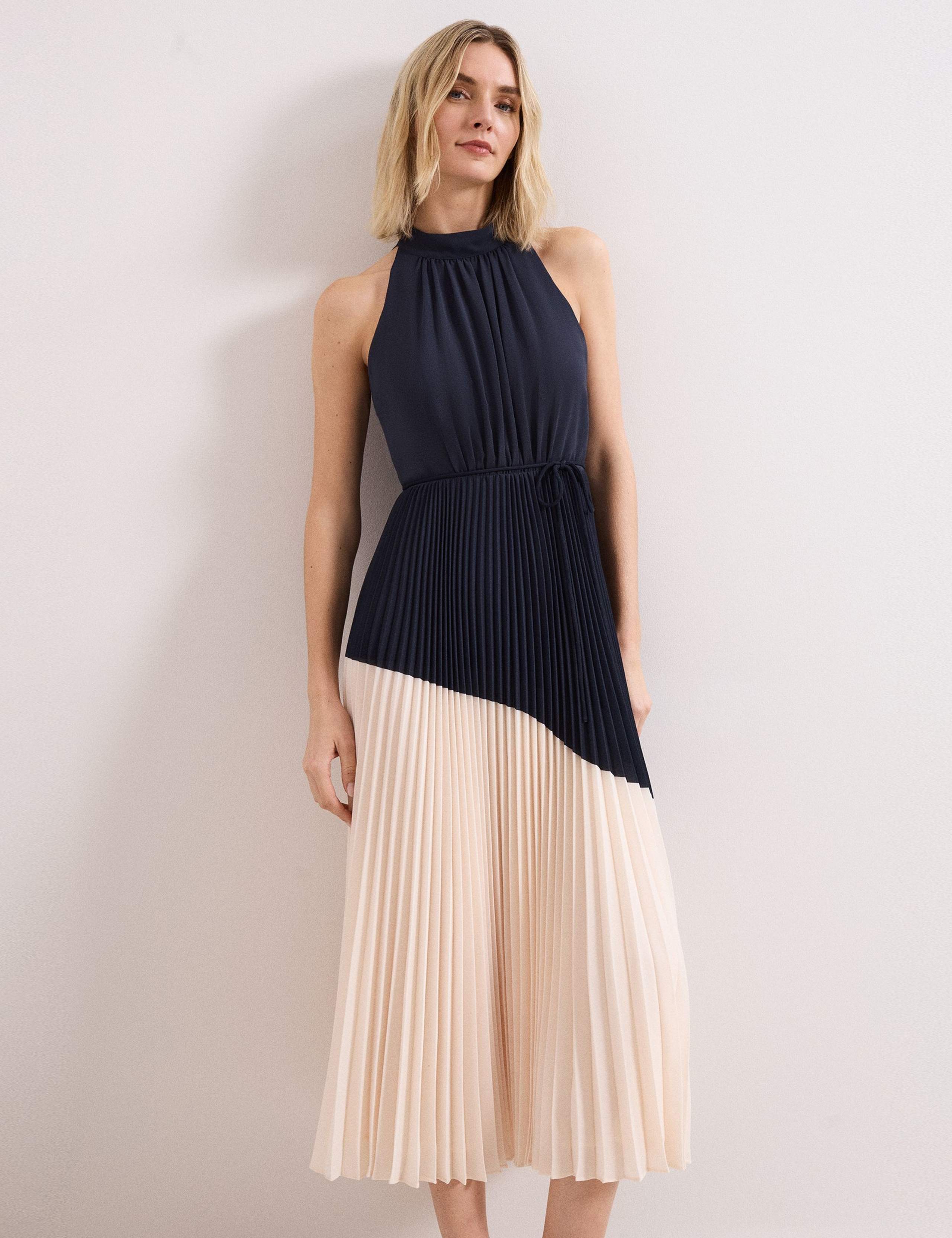 Colour Block High Neck Pleated Midaxi Dress 3 of 7