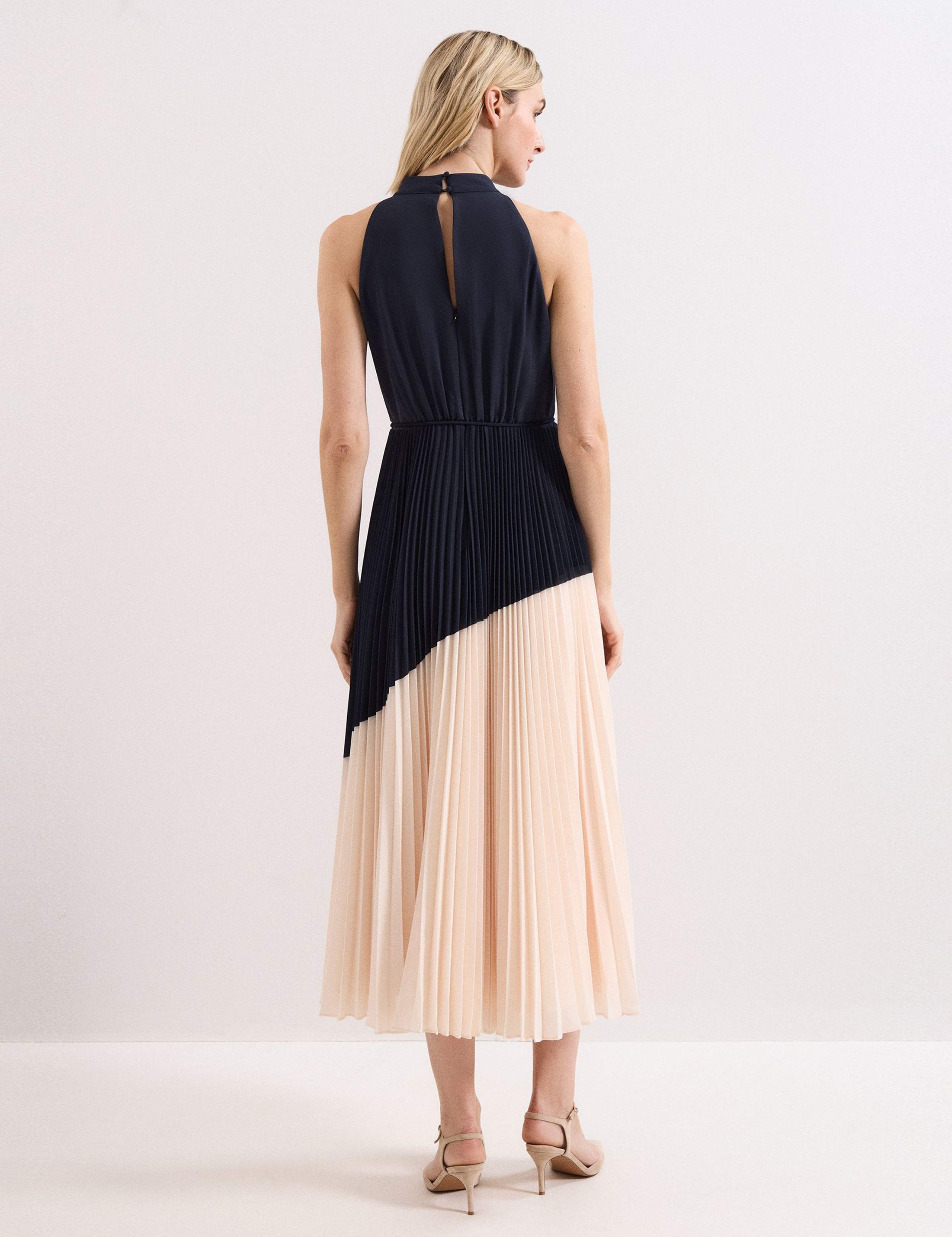 Colour Block High Neck Pleated Midaxi Dress 4 of 7