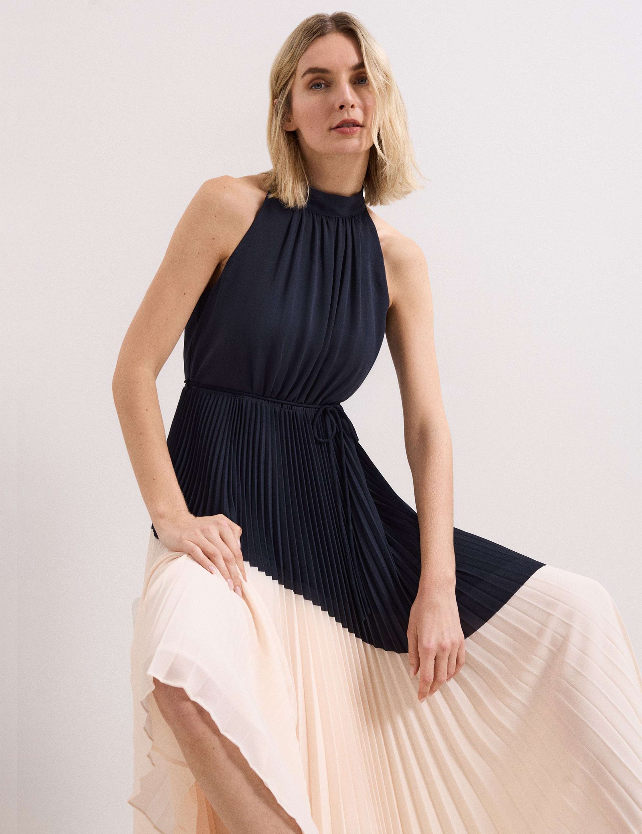 Colour Block High Neck Pleated Midaxi Dress 5 of 7