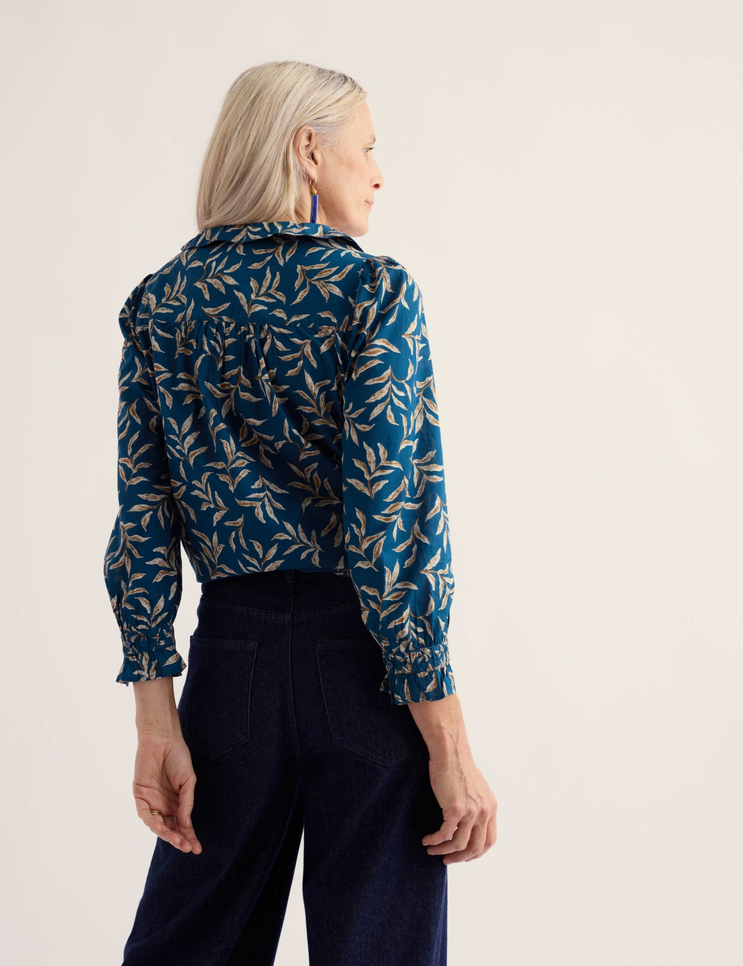 Pure Cotton Printed Collared Gathered Blouse 4 of 5