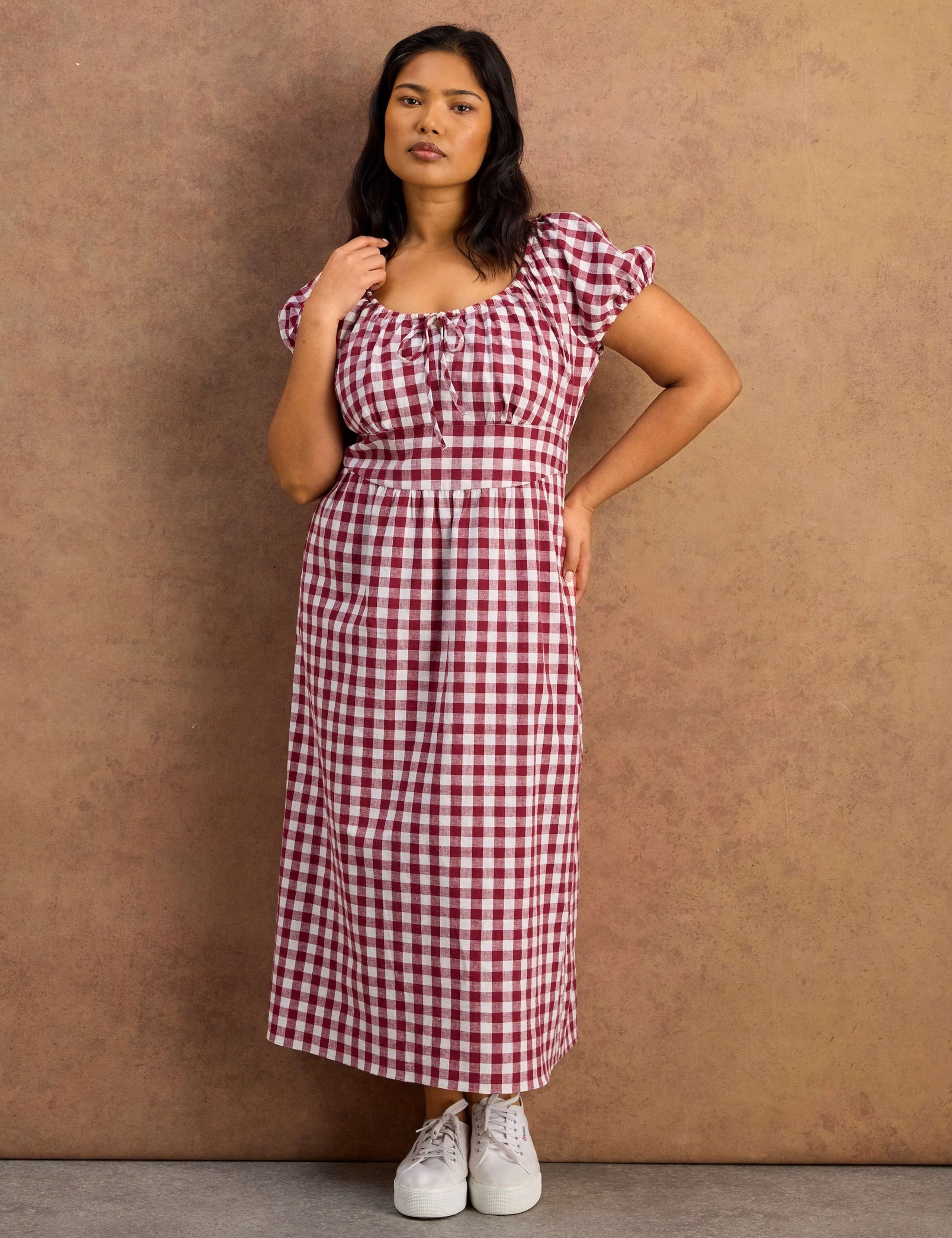 Cotton Rich Checked Midaxi Waisted Dress 1 of 7