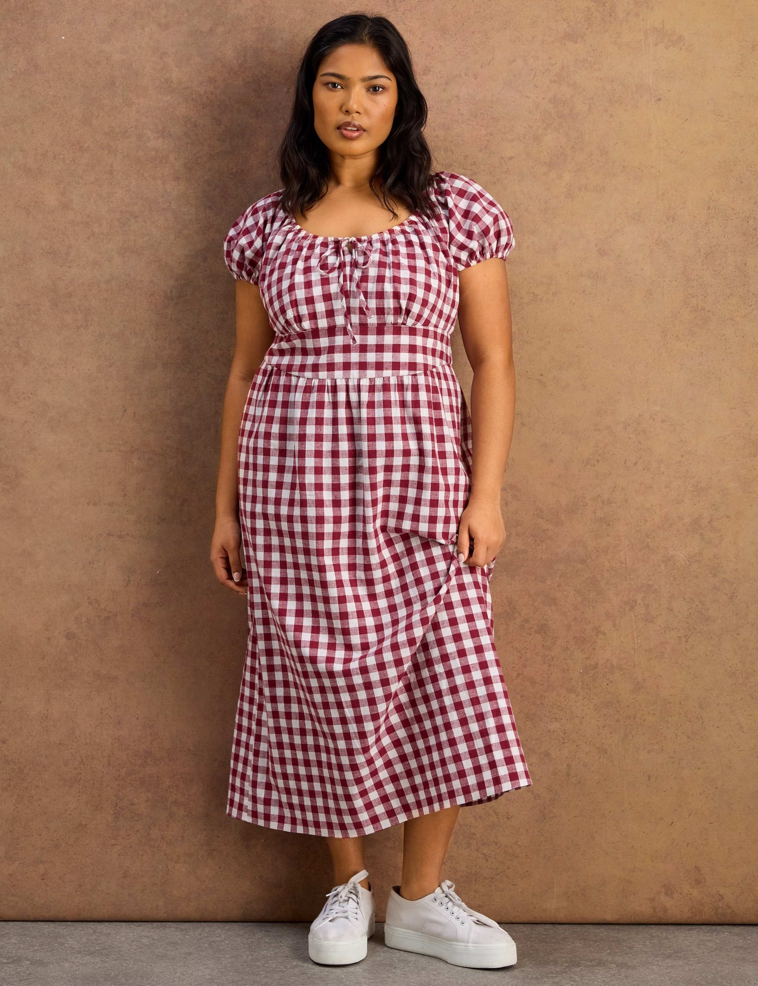 Cotton Rich Checked Midaxi Waisted Dress 2 of 7