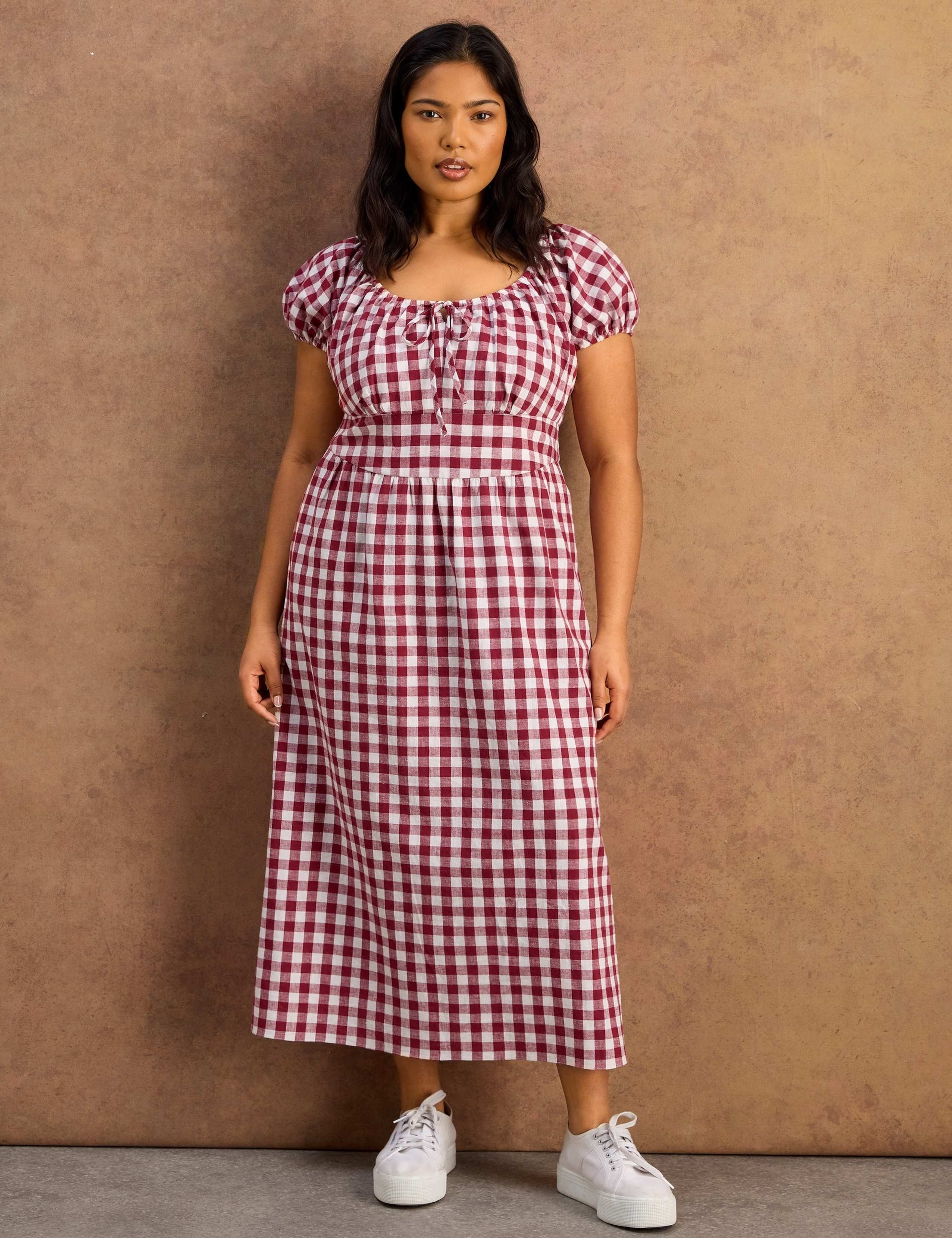 Cotton Rich Checked Midaxi Waisted Dress 3 of 7