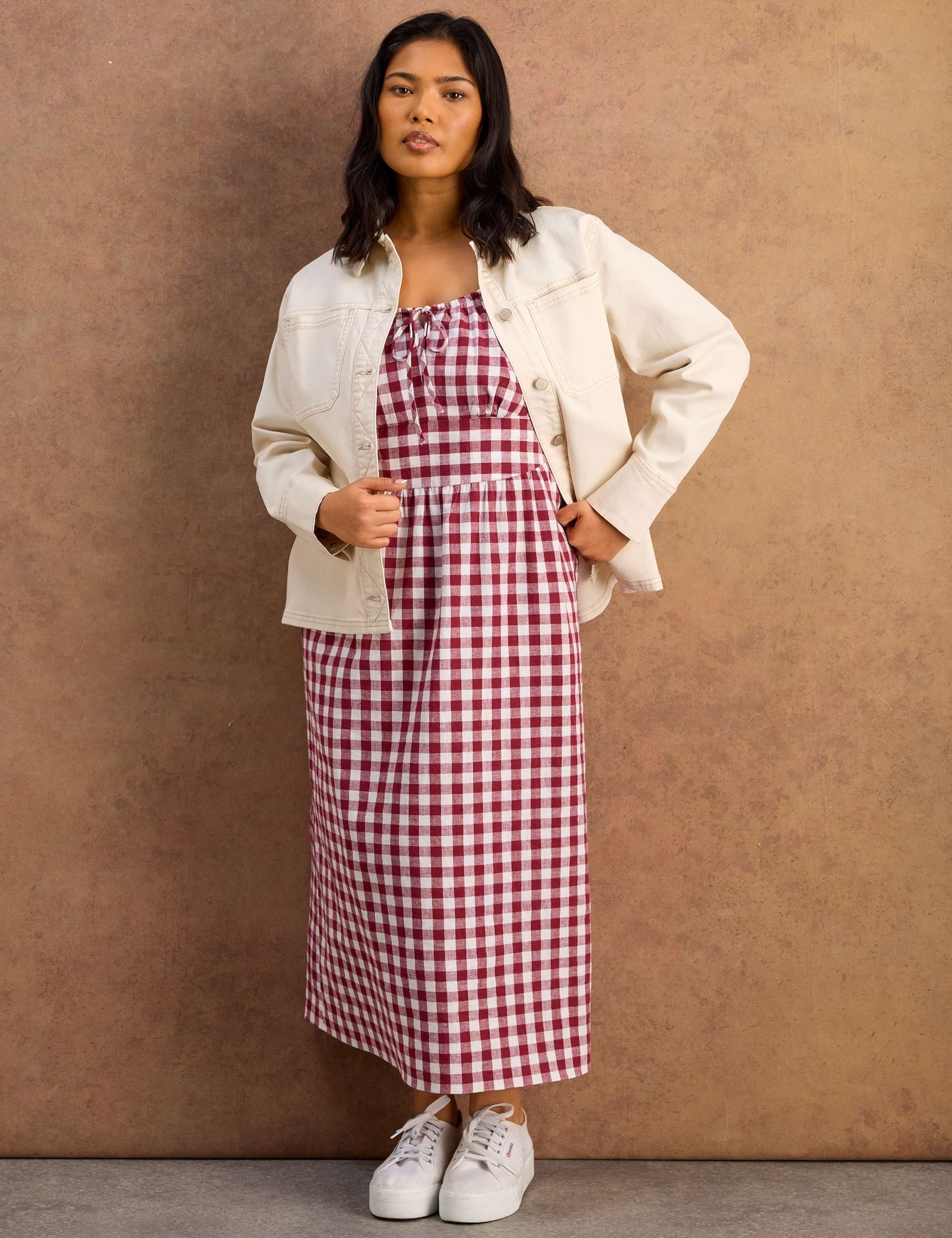 Cotton Rich Checked Midaxi Waisted Dress 4 of 7