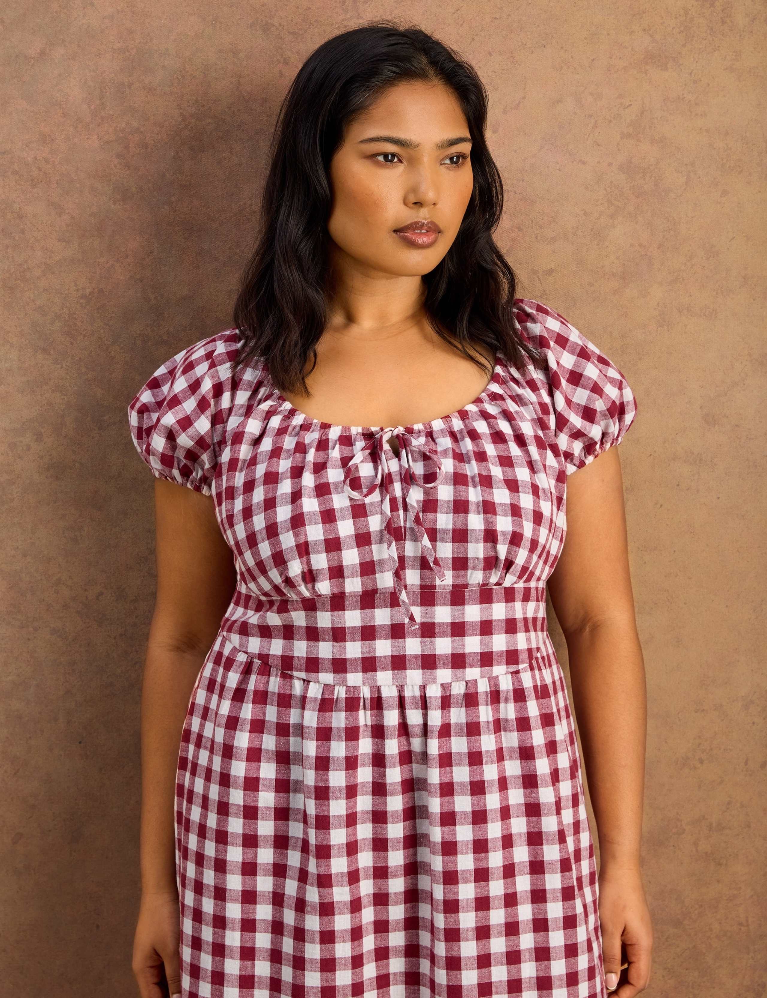 Cotton Rich Checked Midaxi Waisted Dress 5 of 7