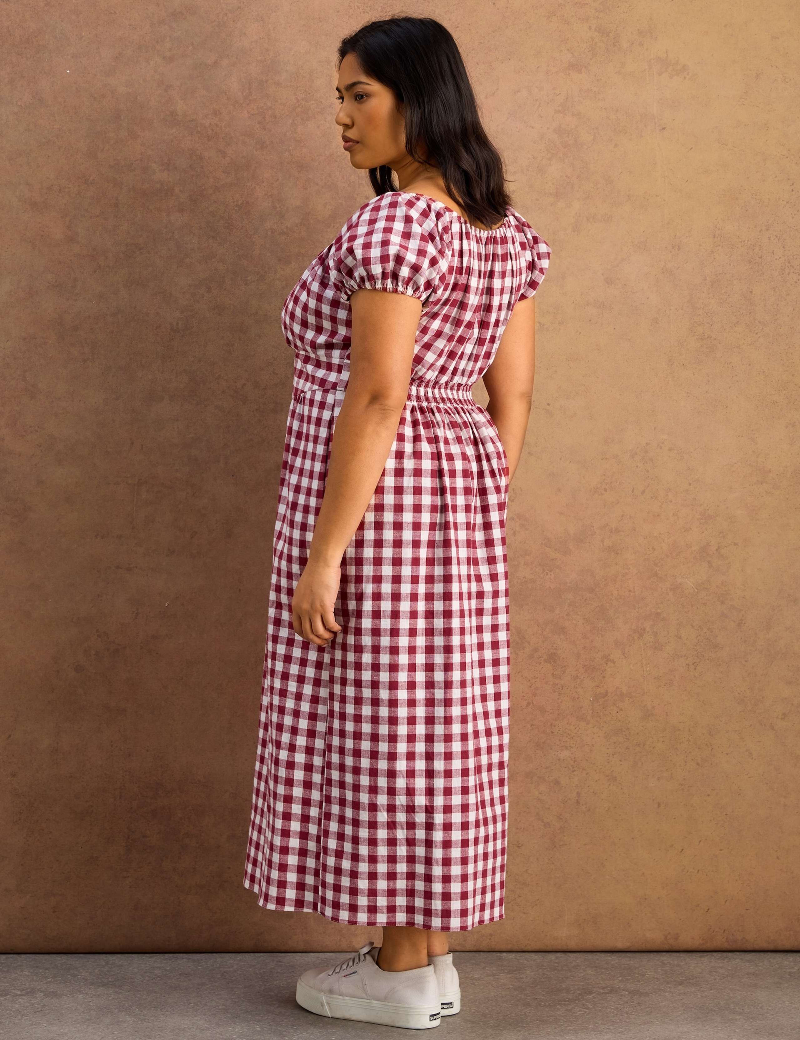Cotton Rich Checked Midaxi Waisted Dress 6 of 7