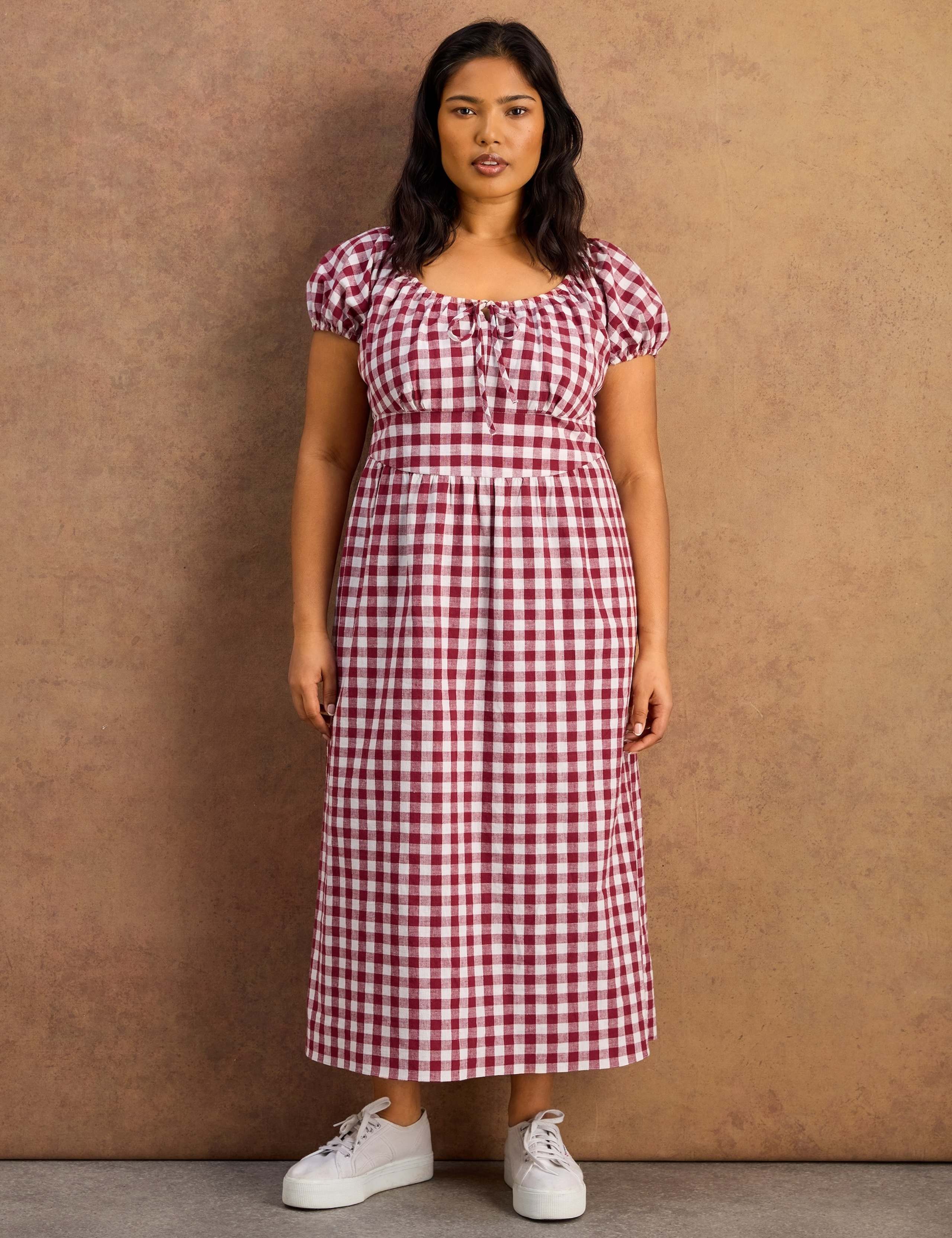 Cotton Rich Checked Midaxi Waisted Dress 7 of 7