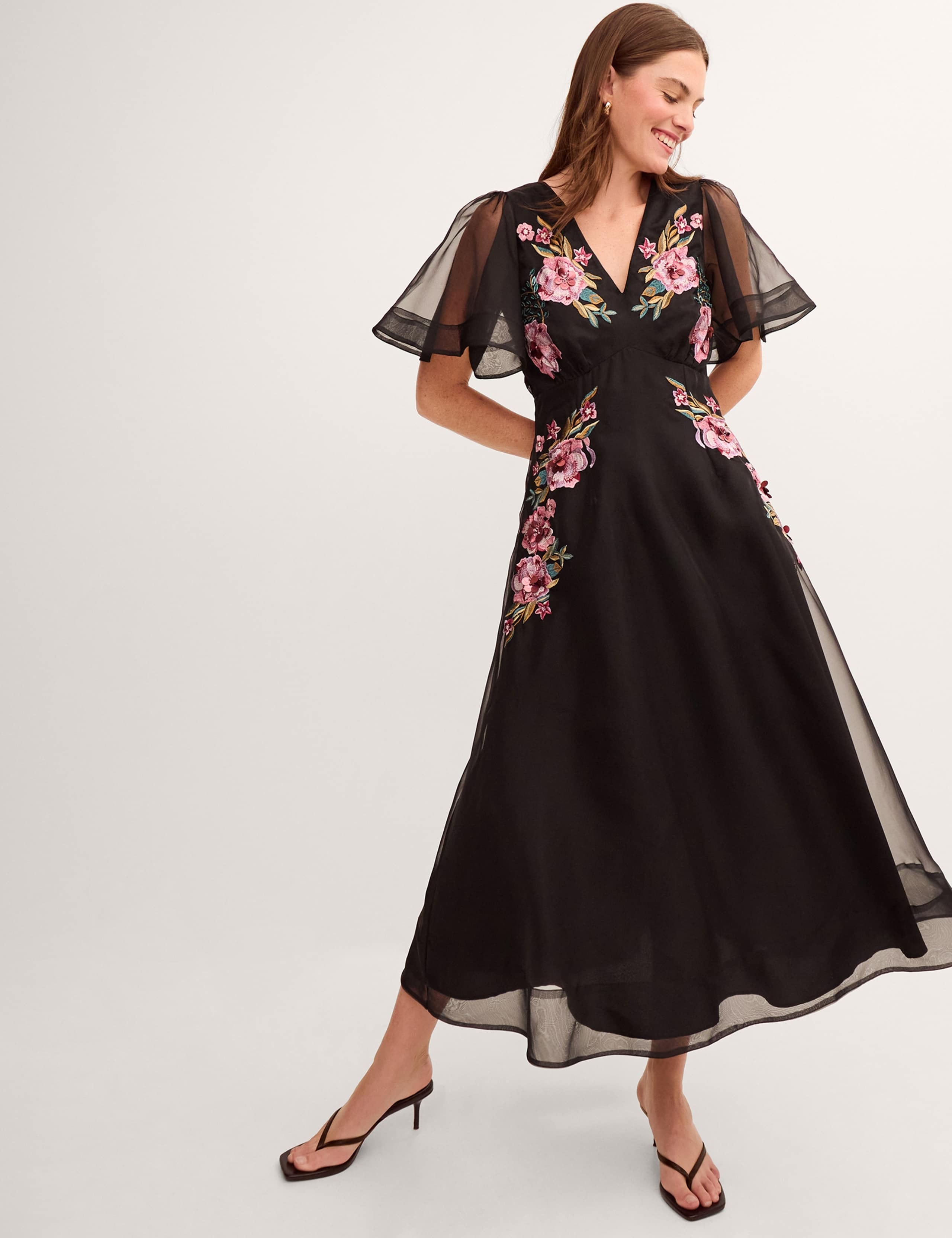Embroidered V-Neck Midi Tea Dress 1 of 4