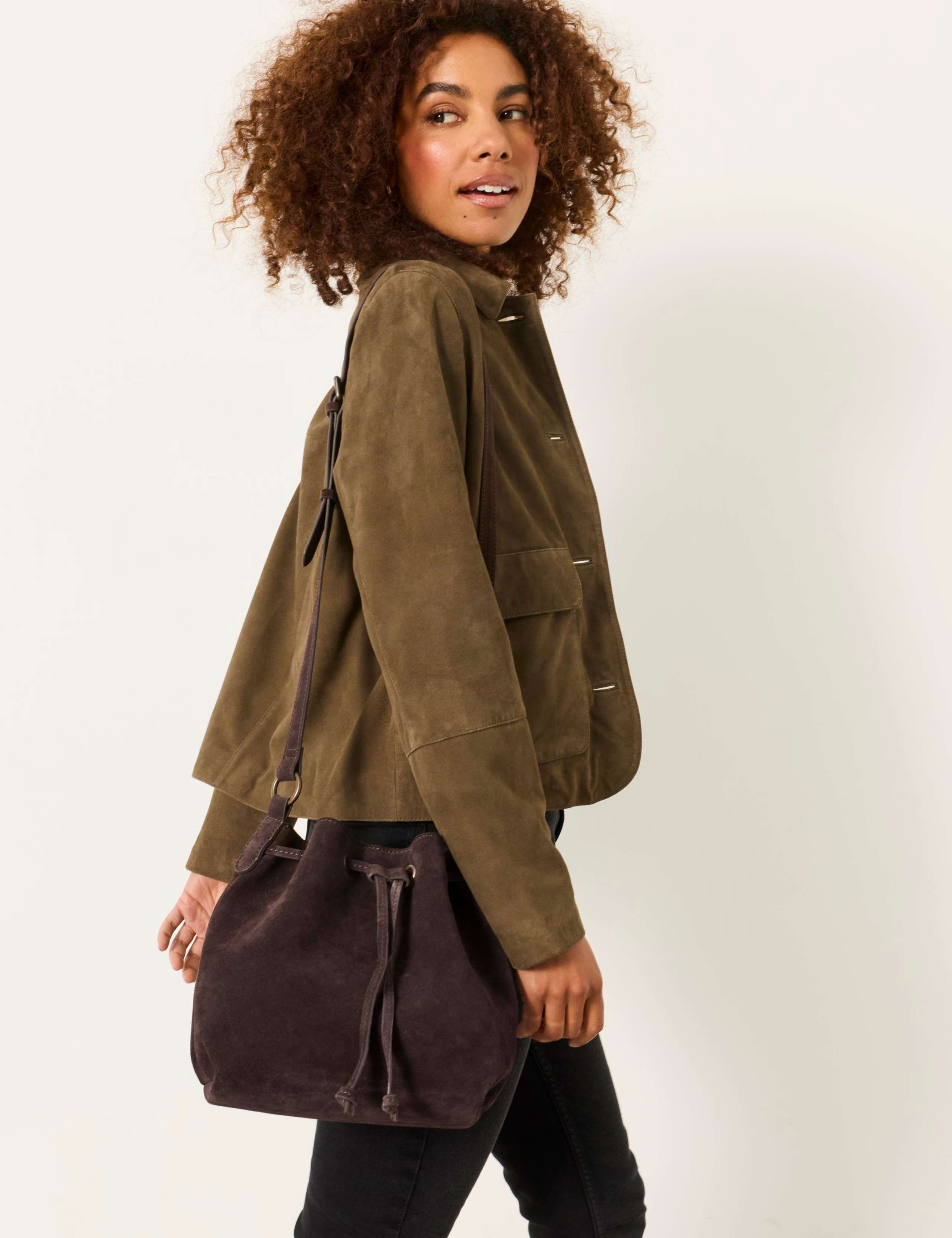 Suede Drawstring Bucket Bag 4 of 4
