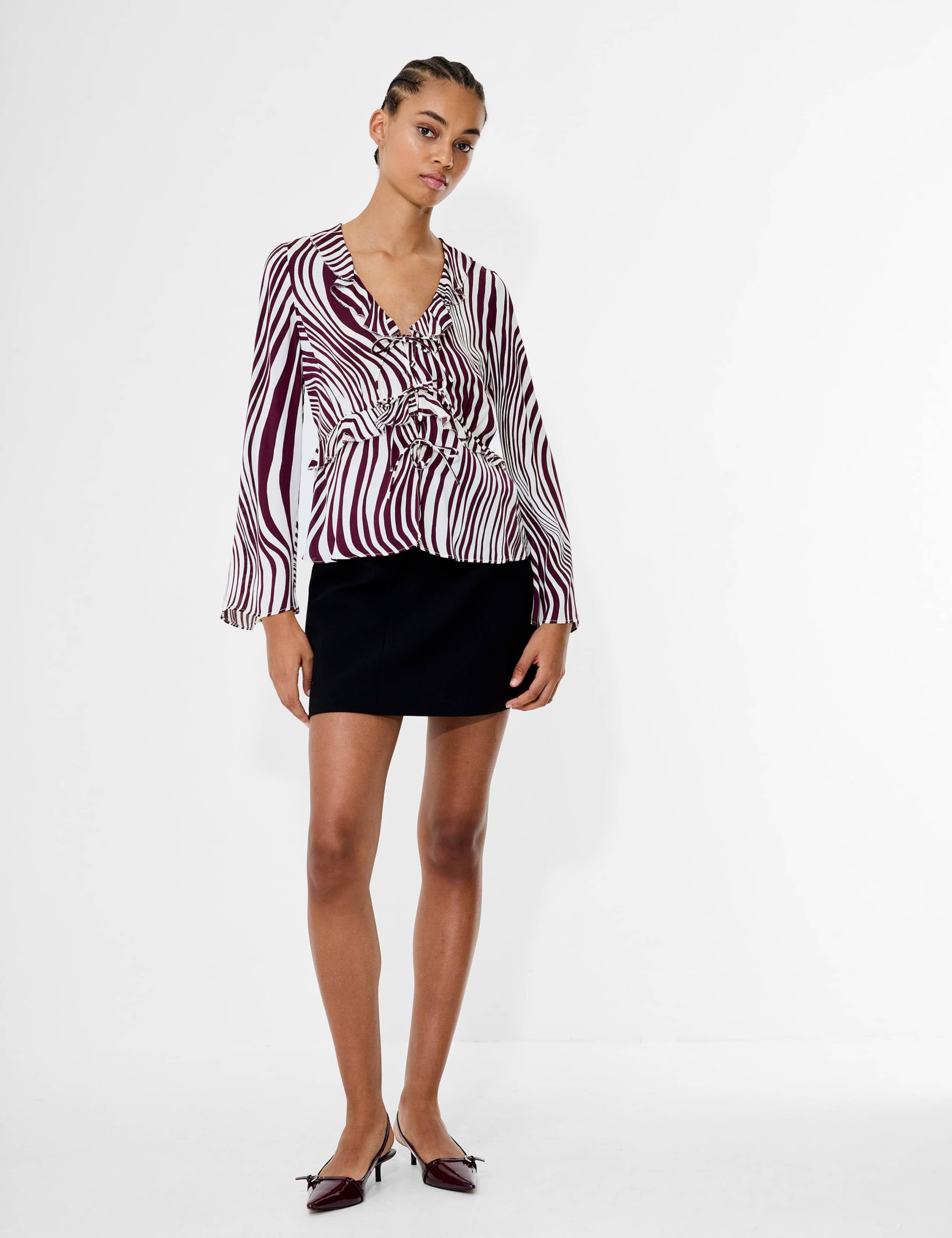 Printed V-Neck Tie Detail Blouse 1 of 3
