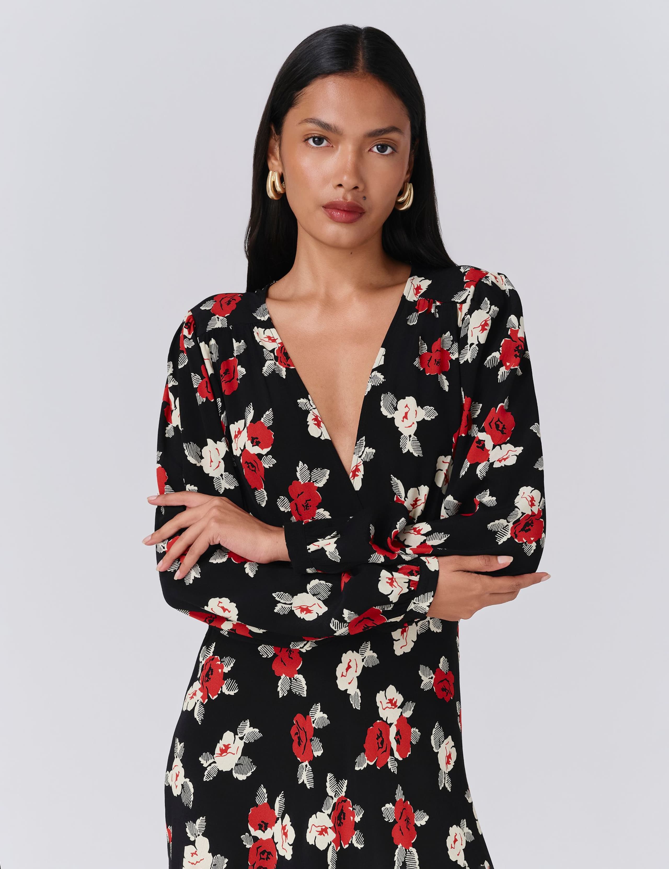 Crepe Floral Midi Tea Dress 2 of 5