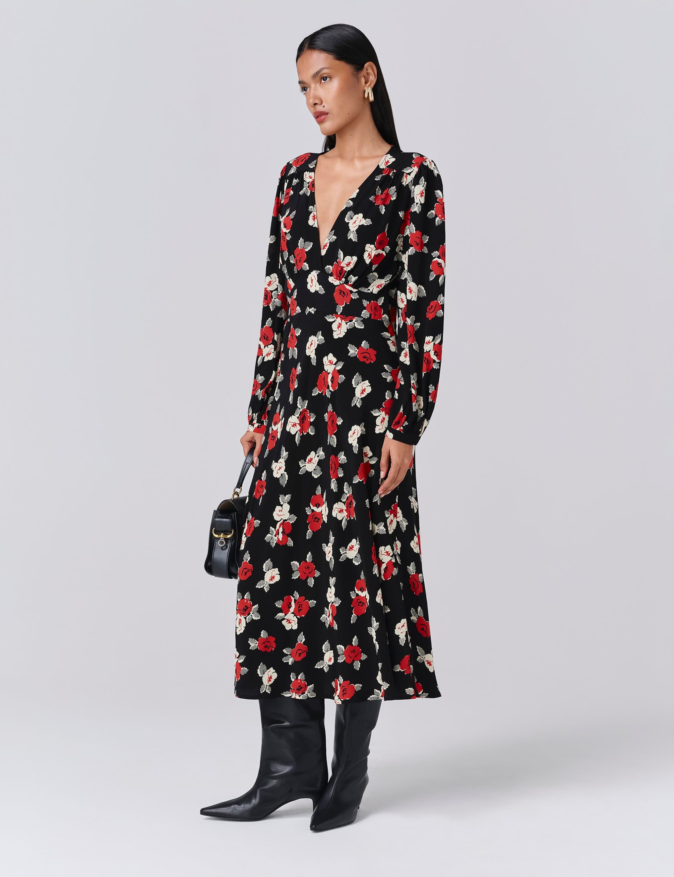 Crepe Floral Midi Tea Dress 4 of 5