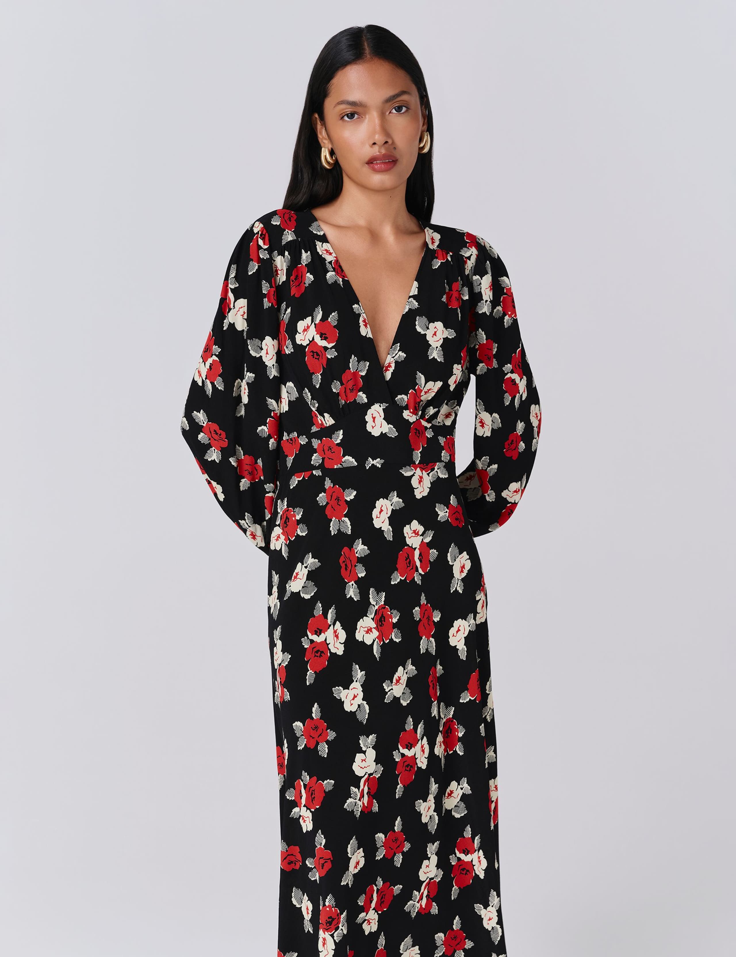 Crepe Floral Midi Tea Dress 5 of 5