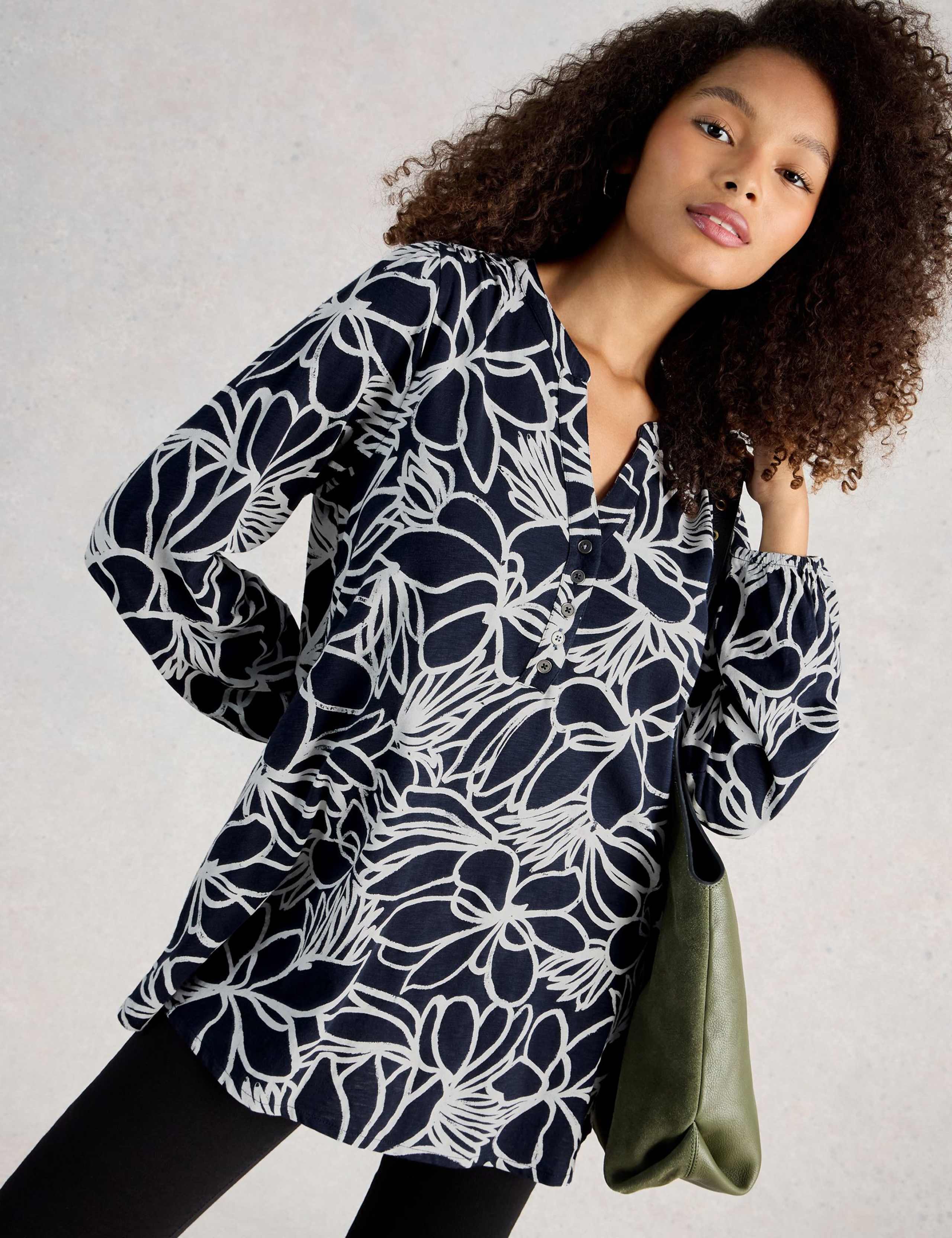 Pure Cotton Floral Notch Neck Tunic 3 of 6