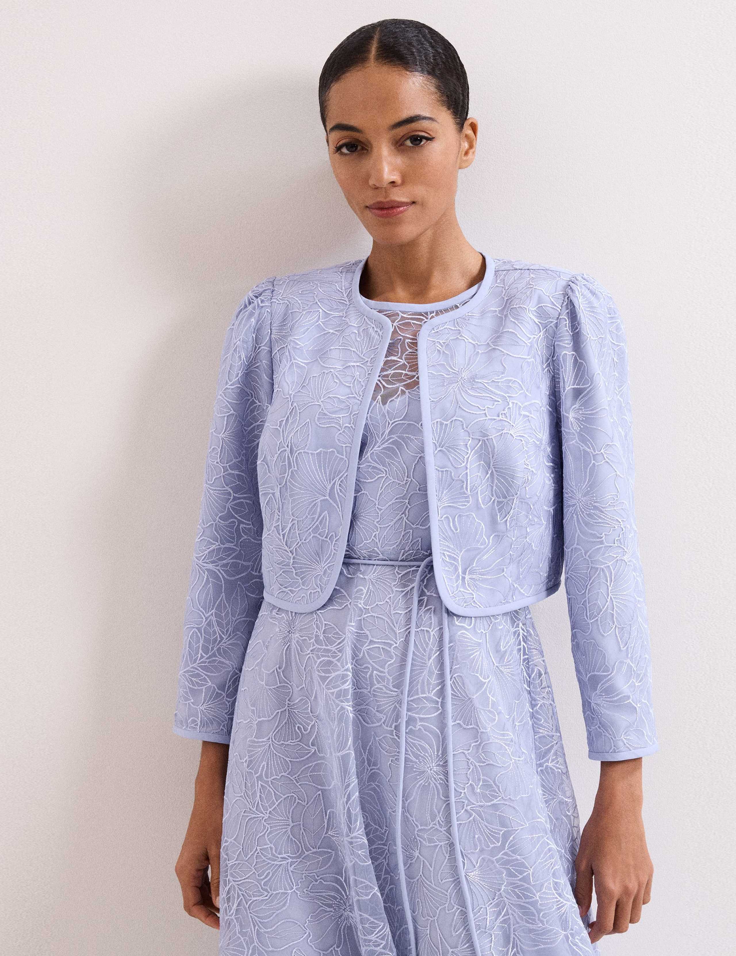 Embroidered Collarless Short Jacket 1 of 6