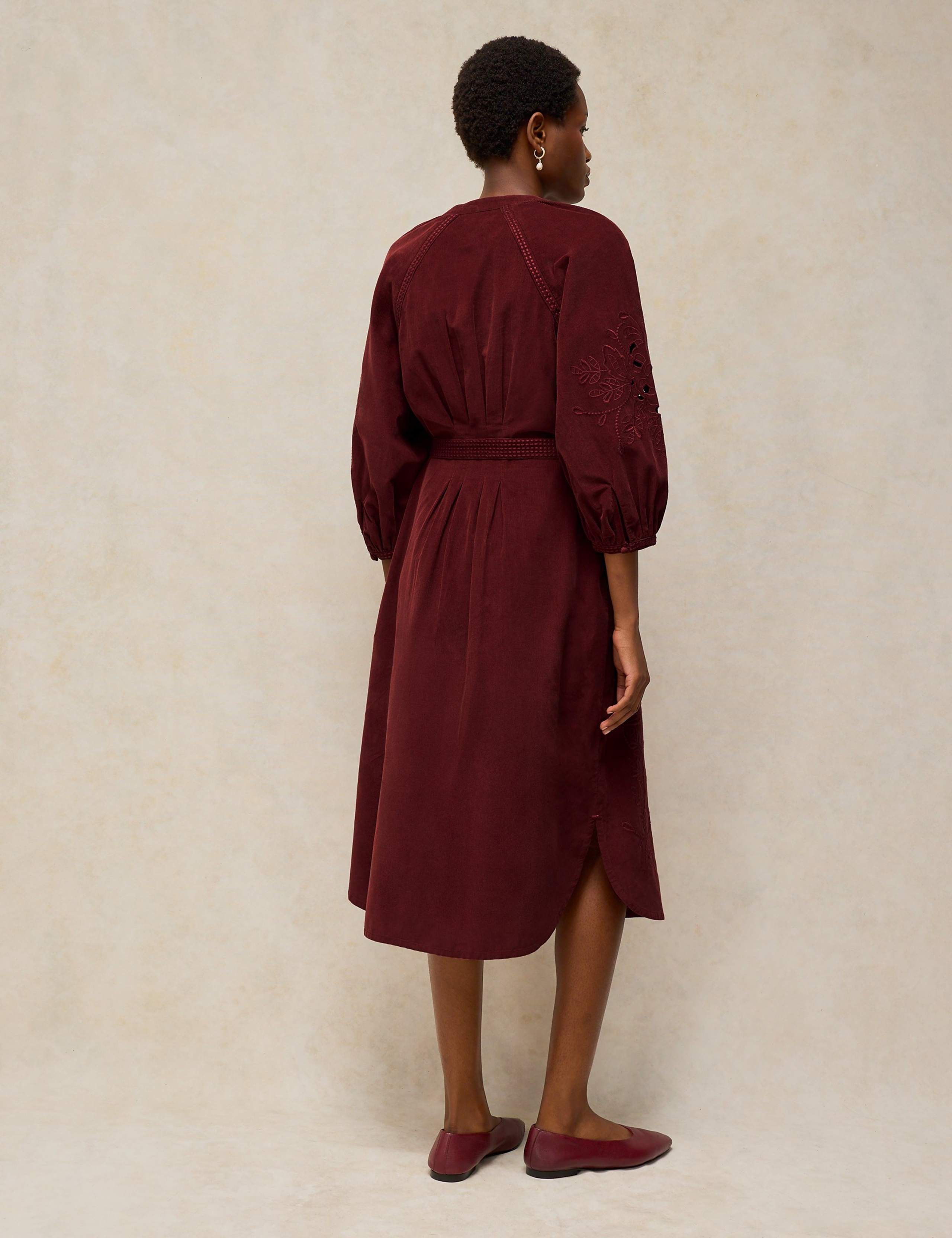 Pure Cotton Embroidered Cord V Neck Midi Dress 4 of 6