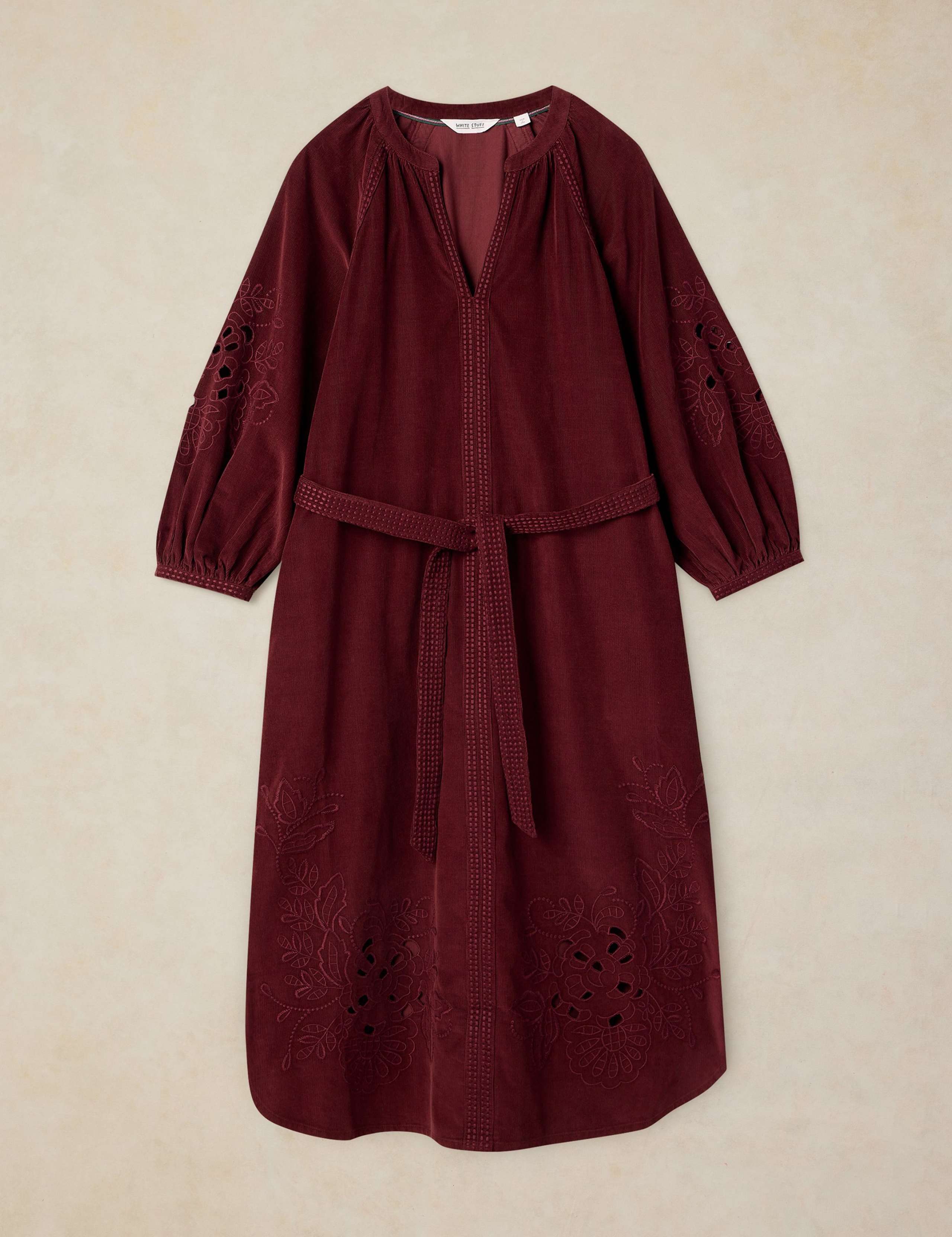 Pure Cotton Embroidered Cord V Neck Midi Dress 2 of 6