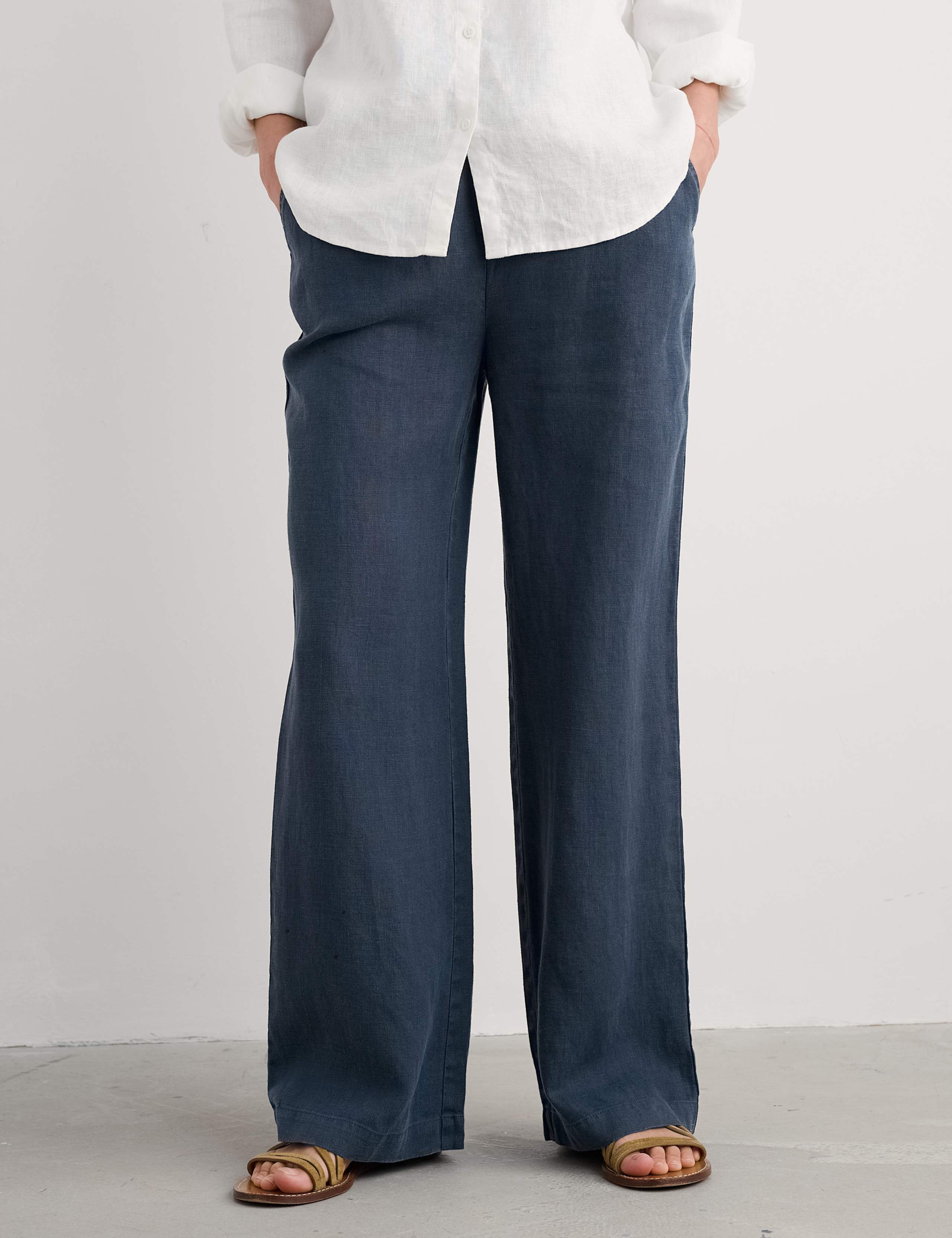 Pure Linen Elasticated Waist Trousers 3 of 4