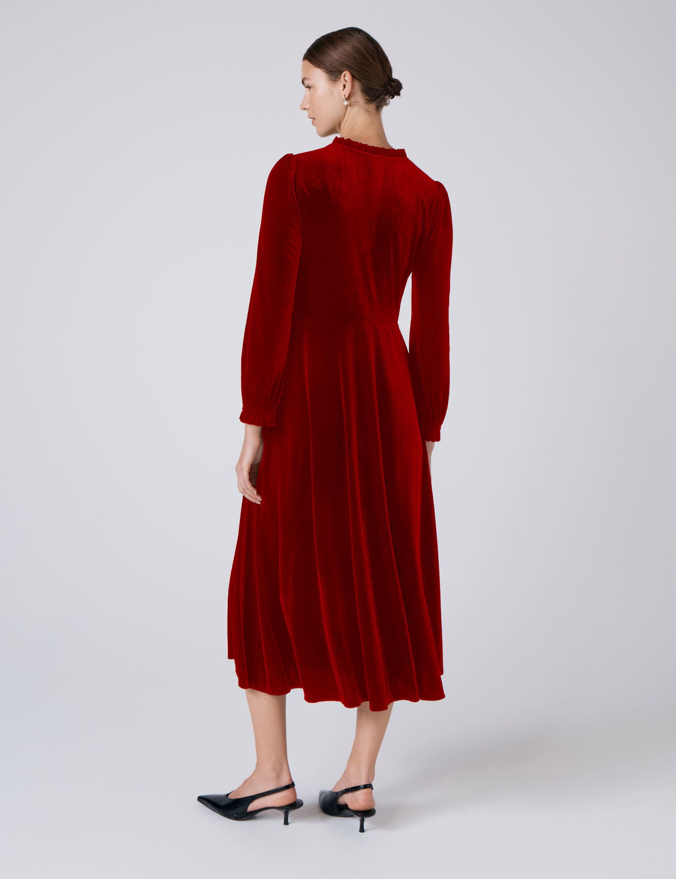 Velvet V-Neck Button Front Midi Skater Dress 3 of 4