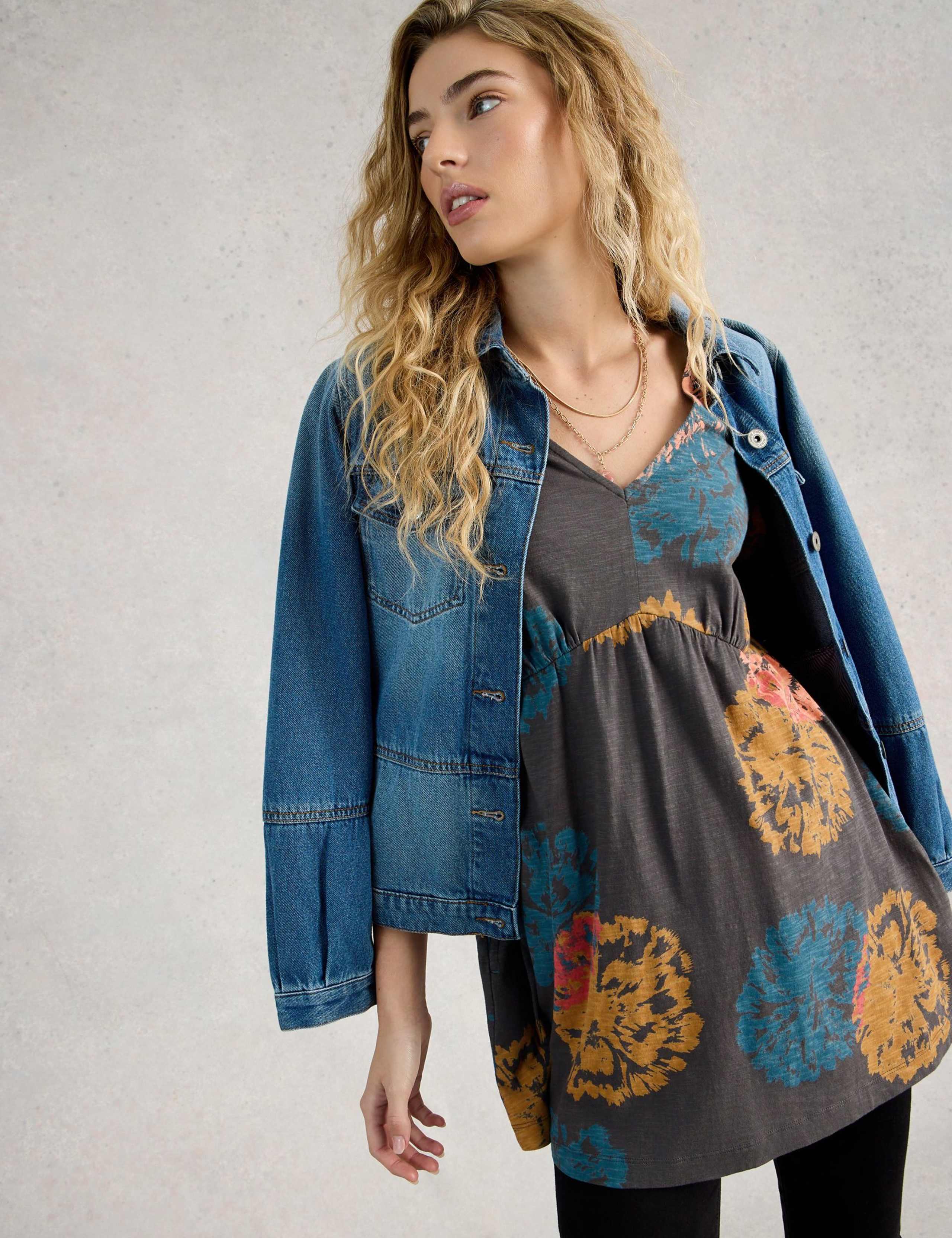 Pure Cotton Floral V-Neck Tunic 3 of 6