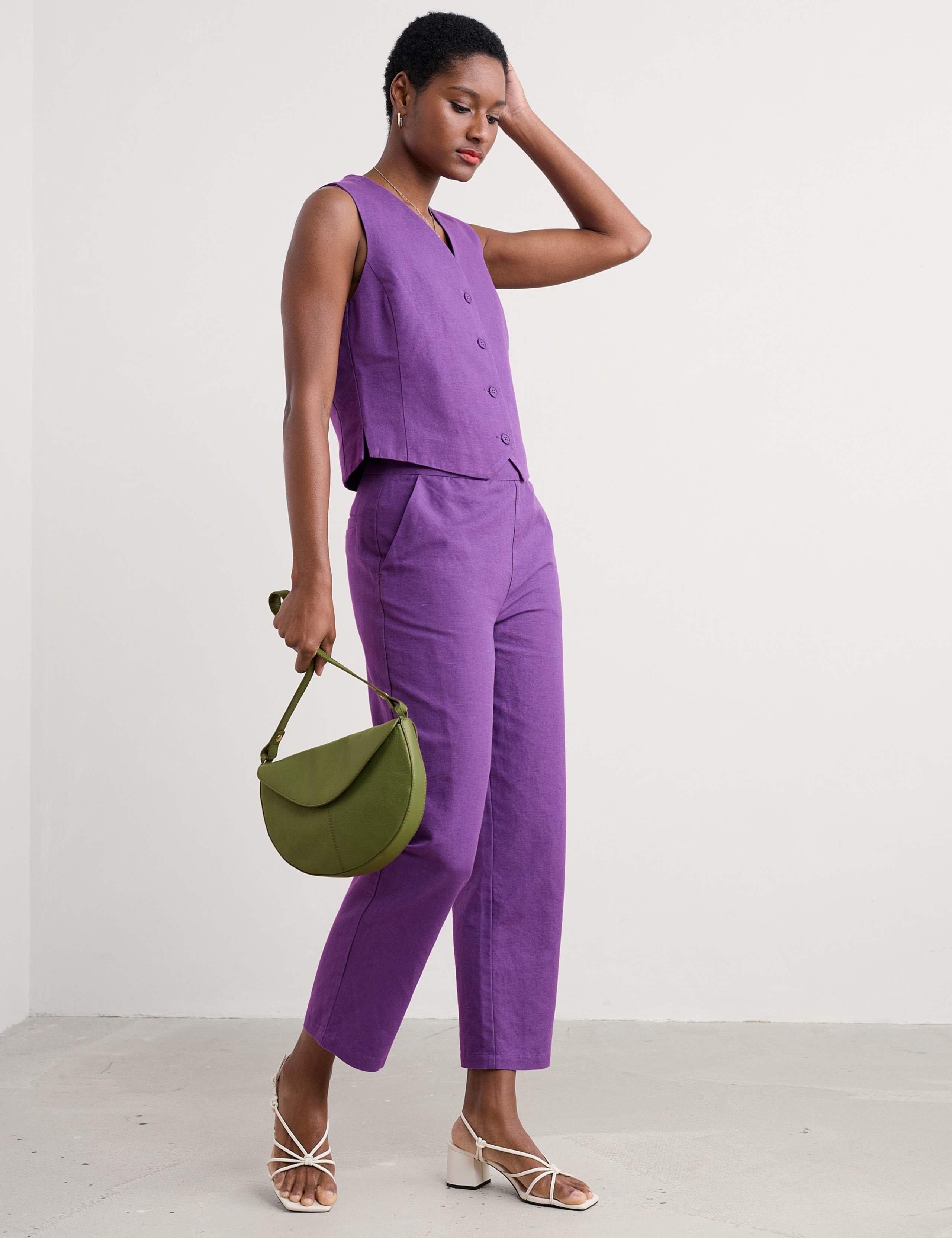 Linen Rich Straight Leg Ankle Grazer Trousers 1 of 4