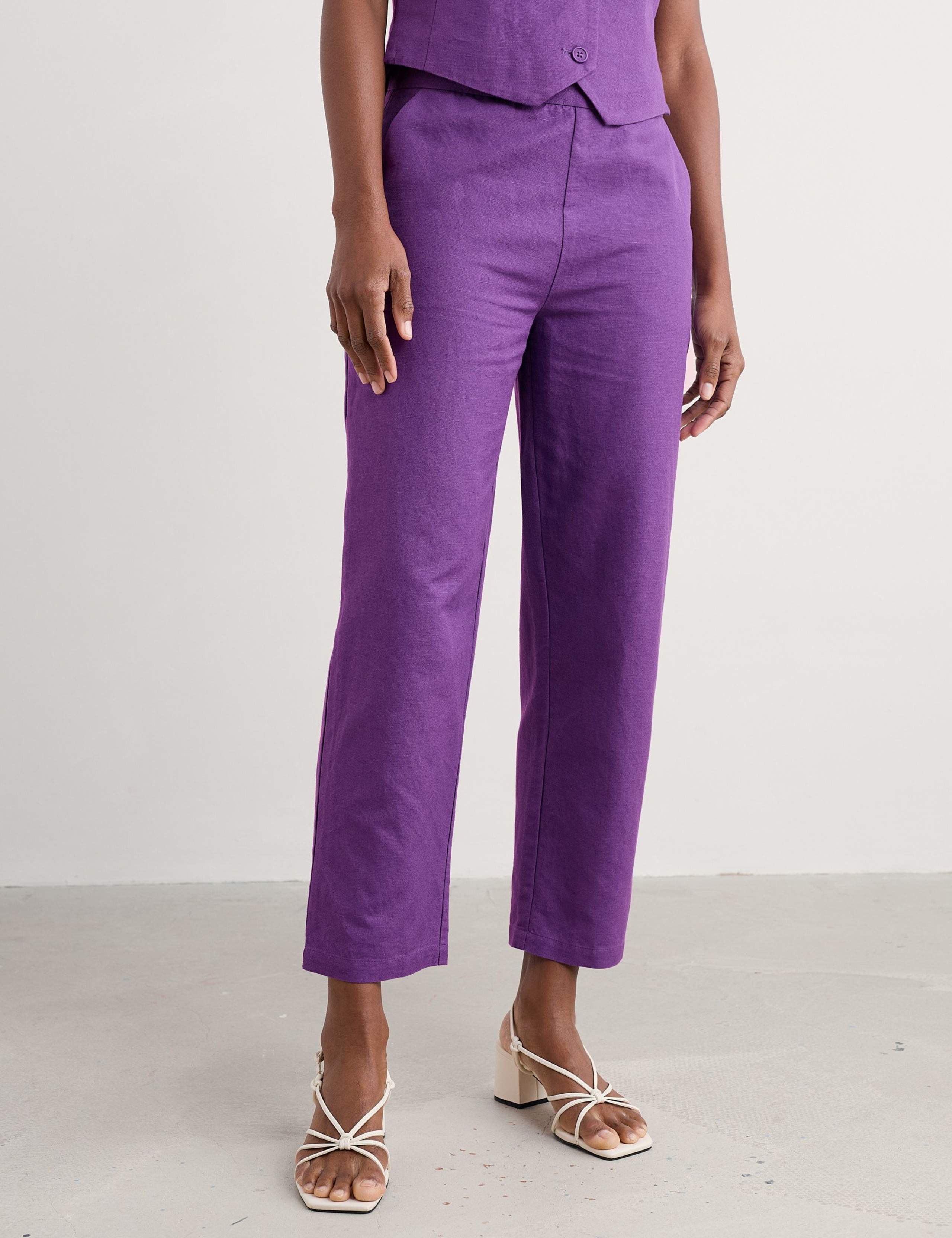 Linen Rich Straight Leg Ankle Grazer Trousers 3 of 4