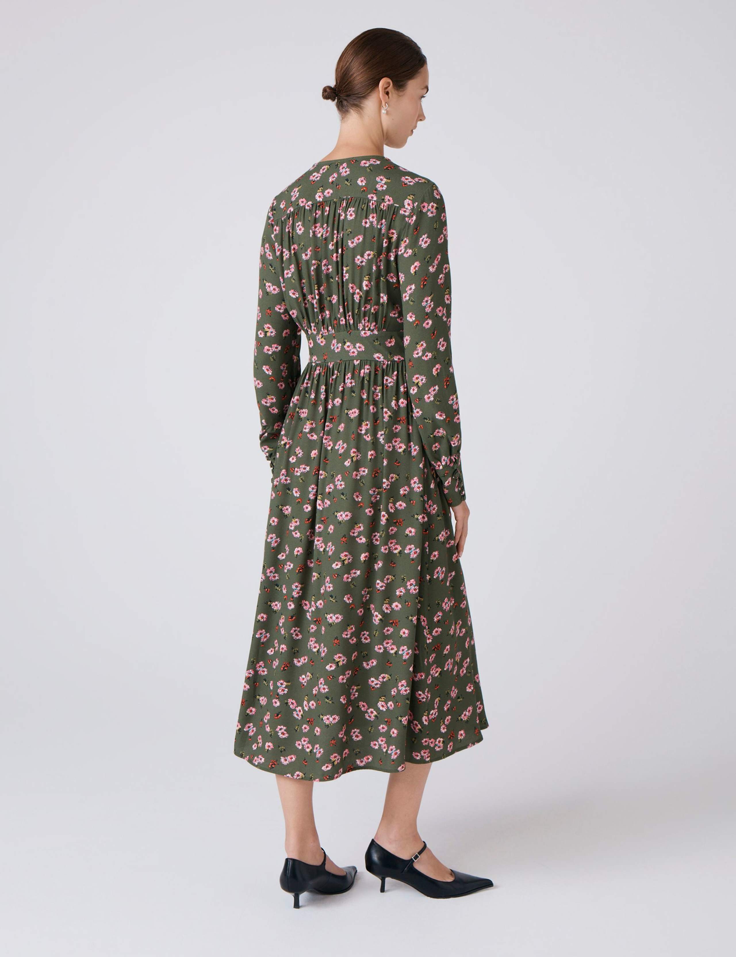 Crepe Floral V-Neck Midi Waisted Dress 3 of 6