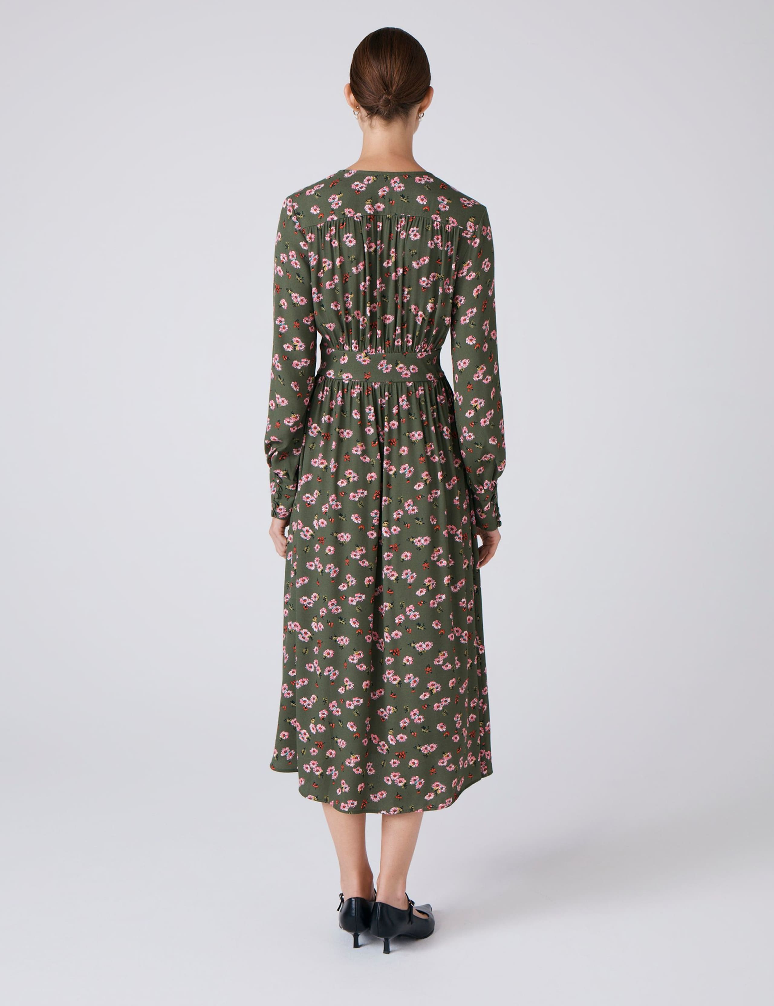 Crepe Floral V-Neck Midi Waisted Dress 6 of 6