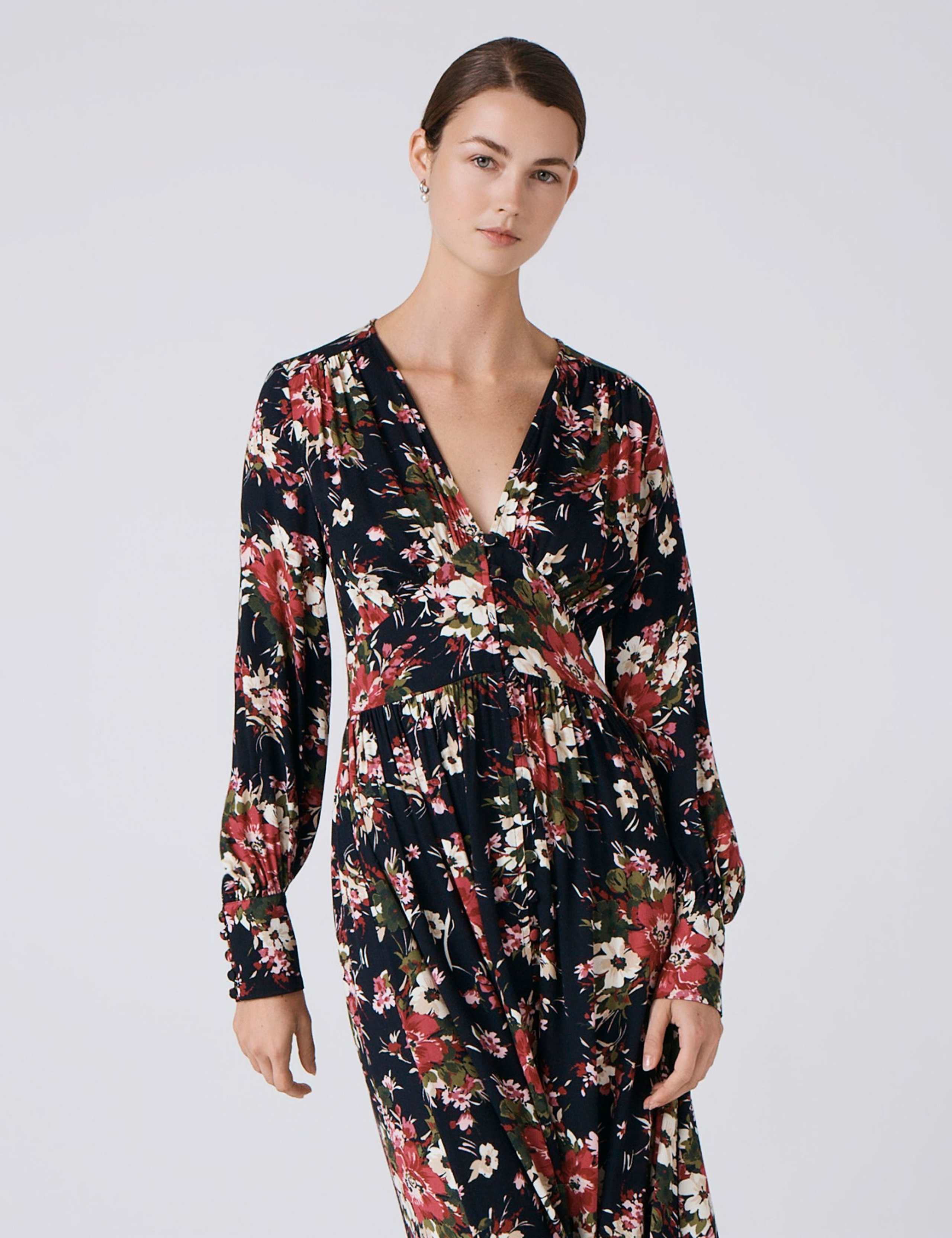 Crepe Floral V-Neck Midi Waisted Dress 4 of 5
