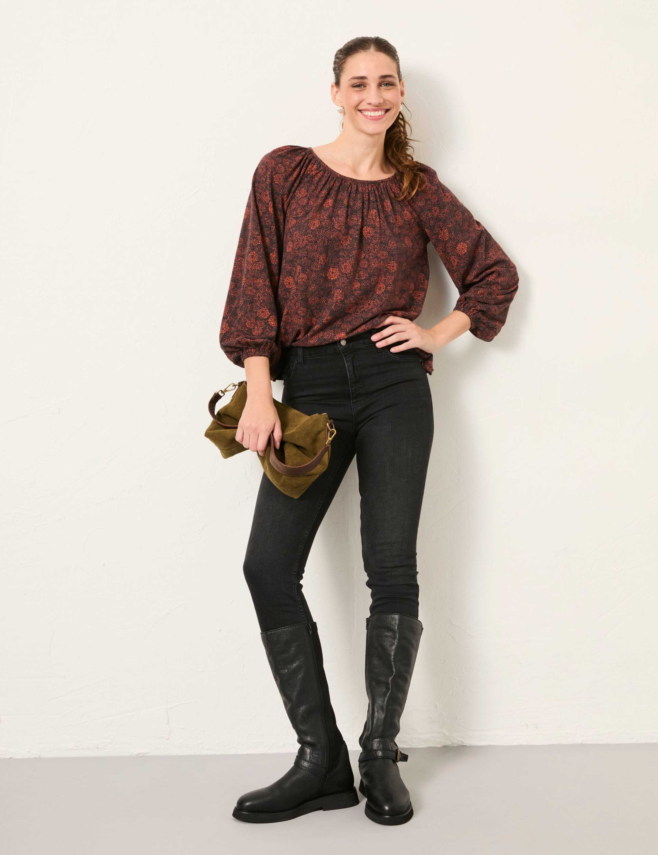 Cotton Rich Floral Round Neck Blouse 1 of 6