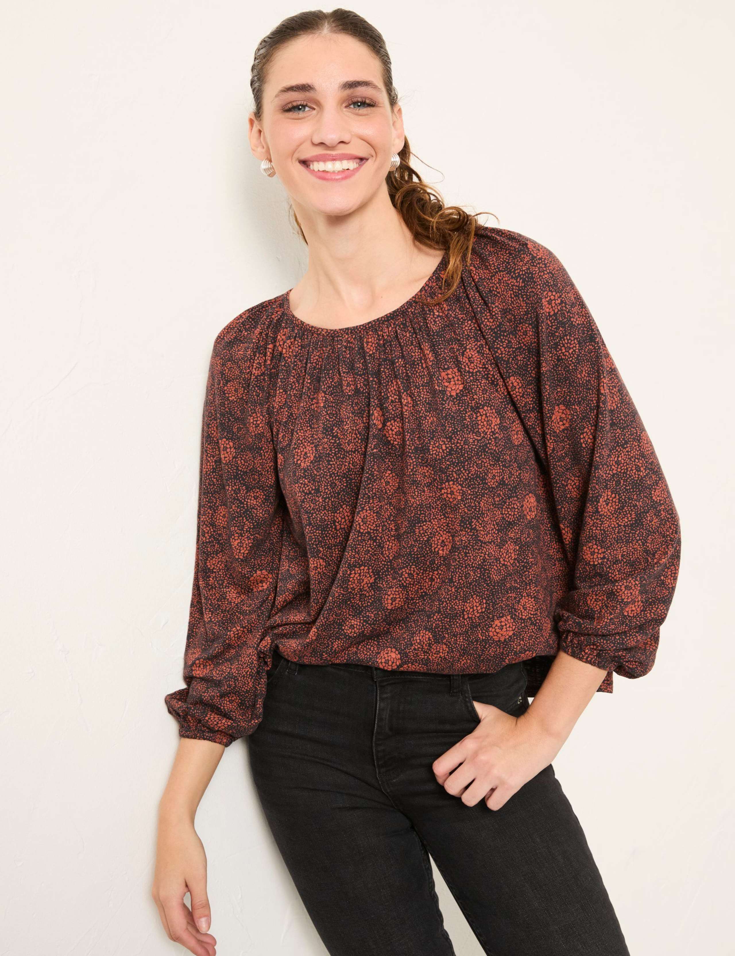 Cotton Rich Floral Round Neck Blouse 3 of 6