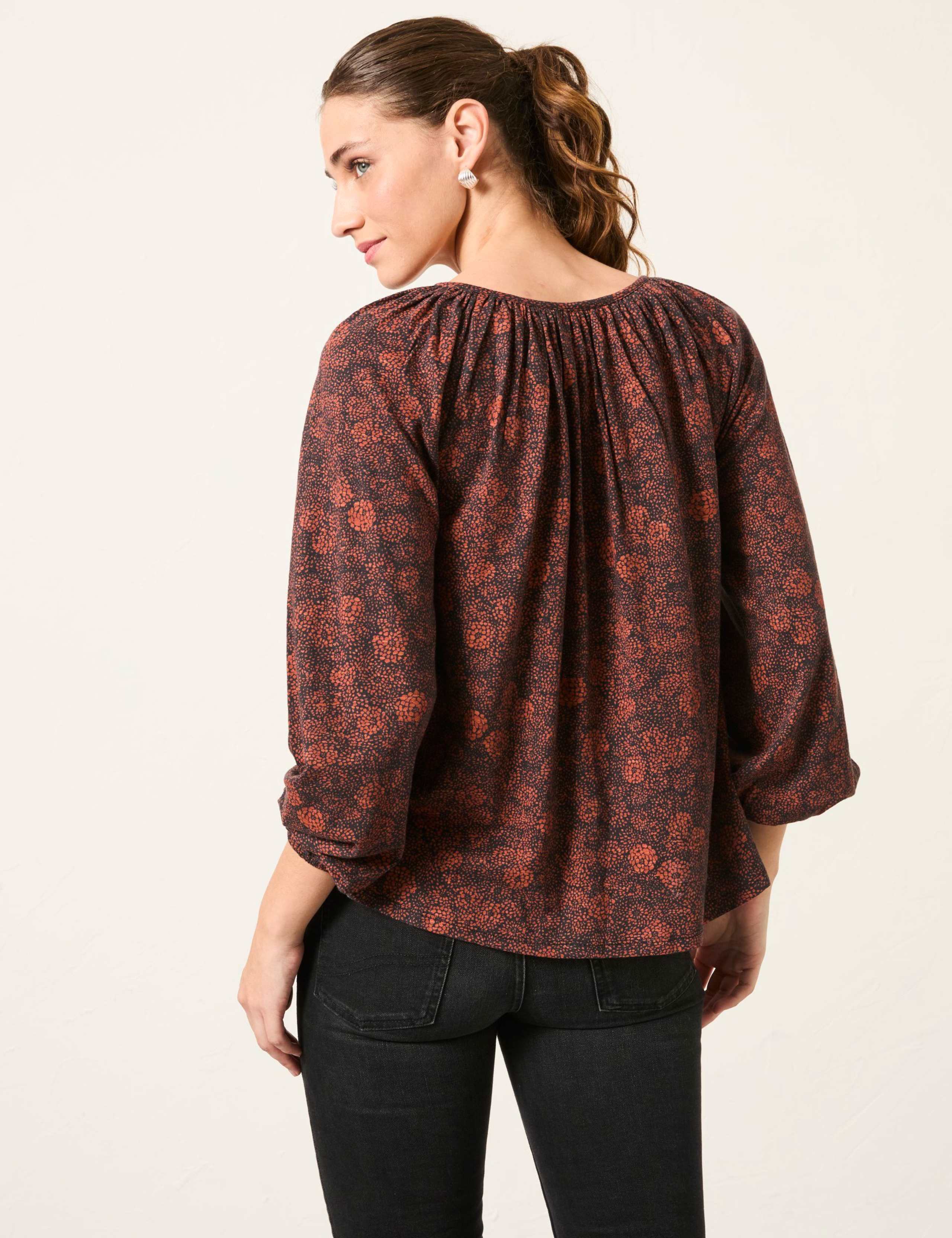 Cotton Rich Floral Round Neck Blouse 4 of 6