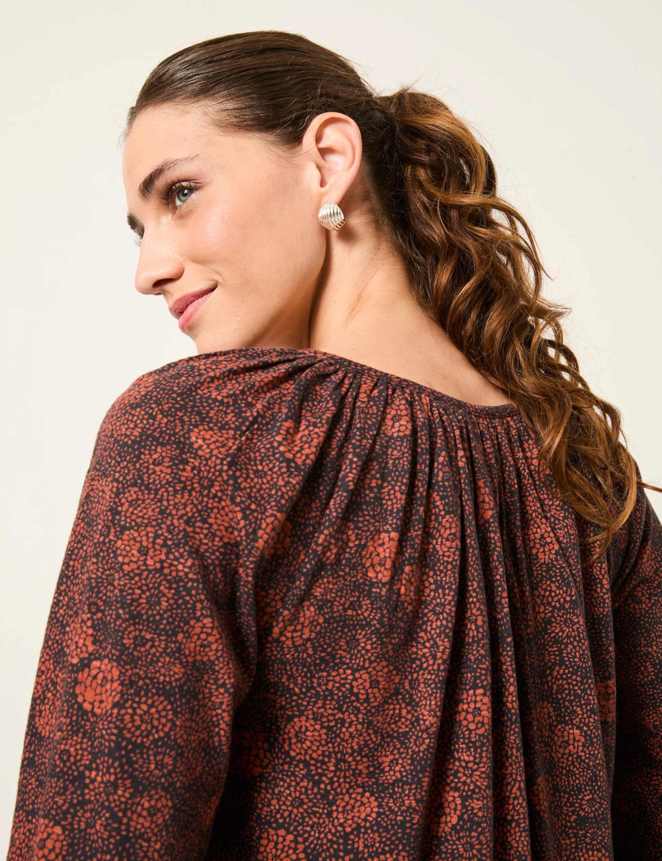 Cotton Rich Floral Round Neck Blouse 5 of 6