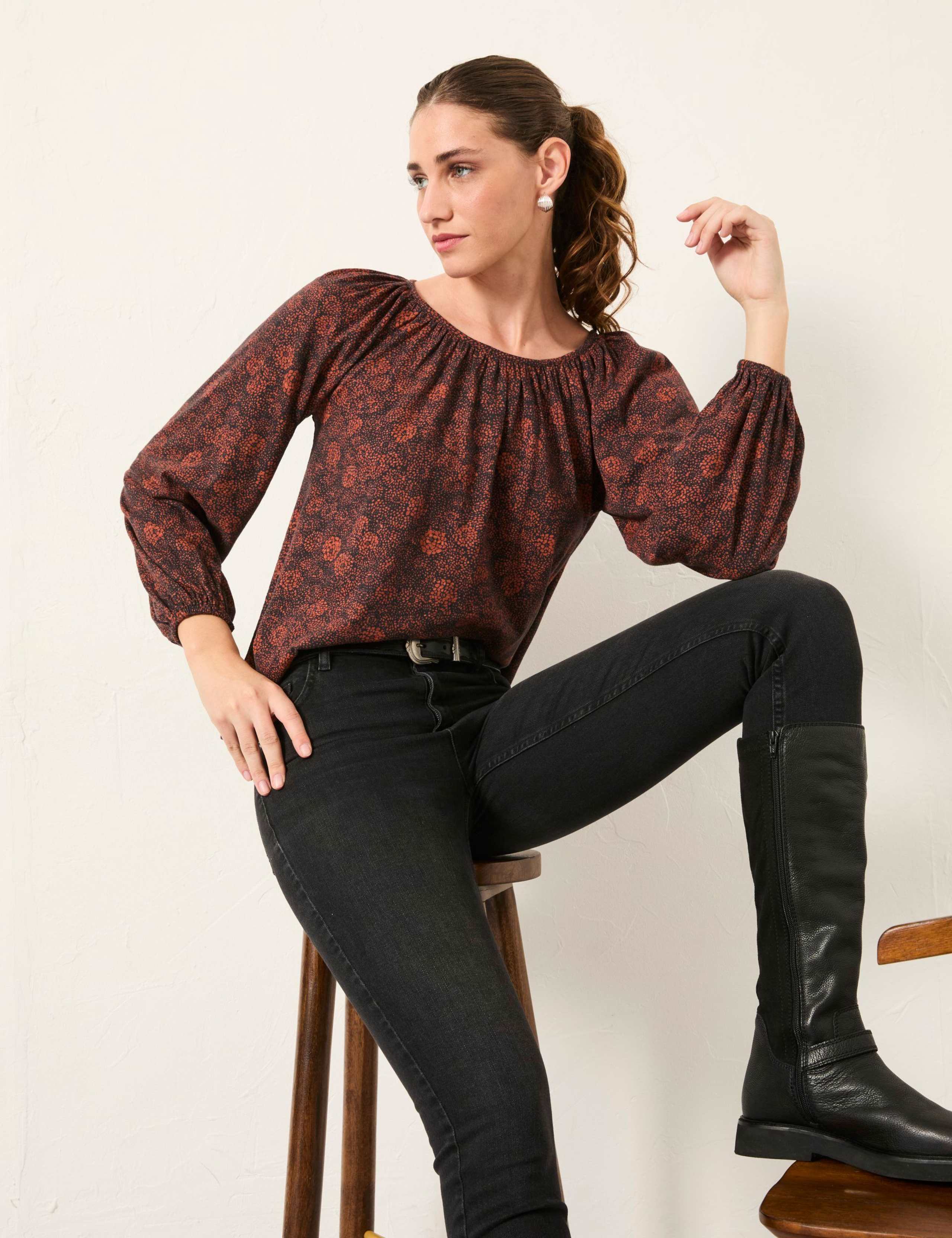 Cotton Rich Floral Round Neck Blouse 6 of 6