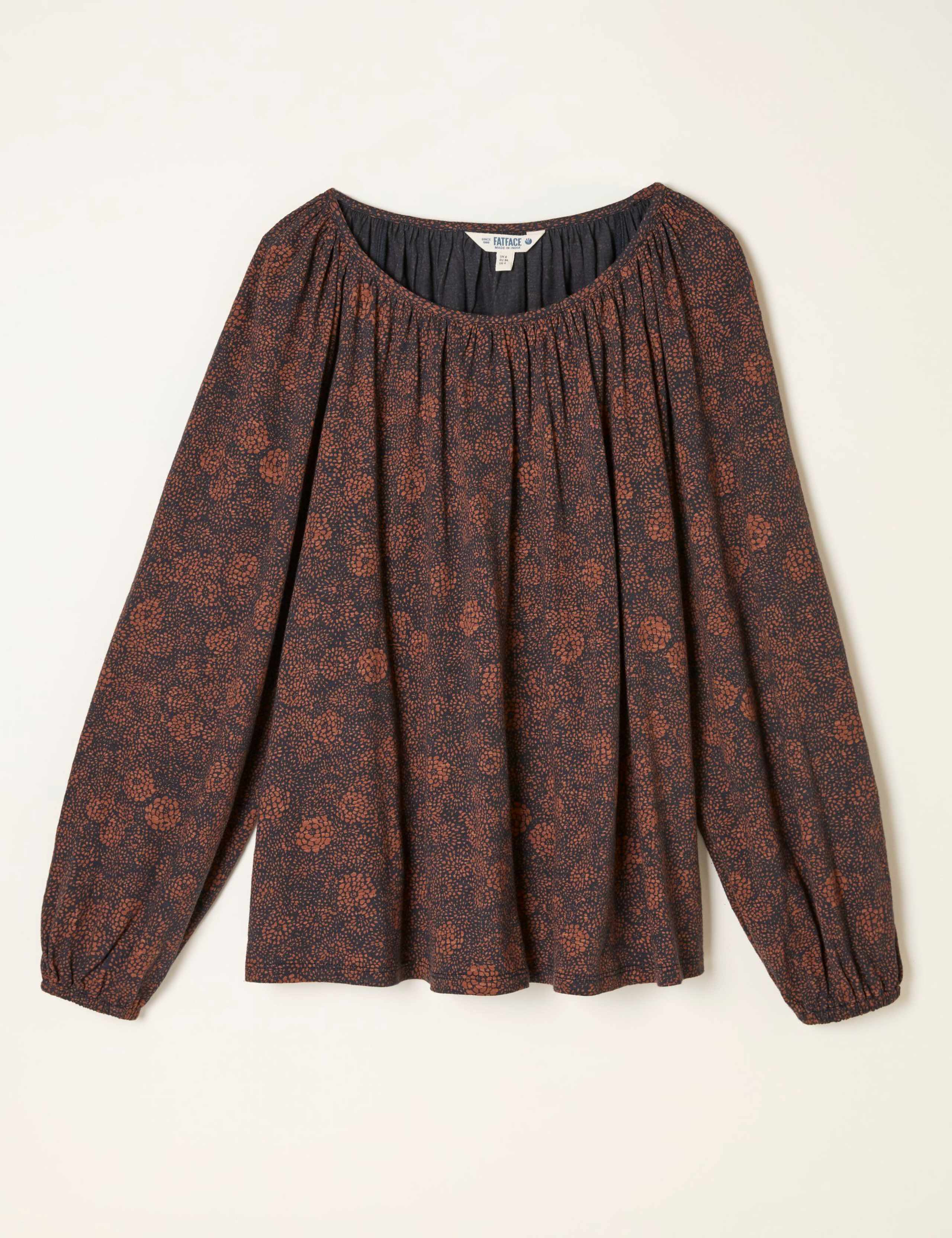 Cotton Rich Floral Round Neck Blouse 2 of 6