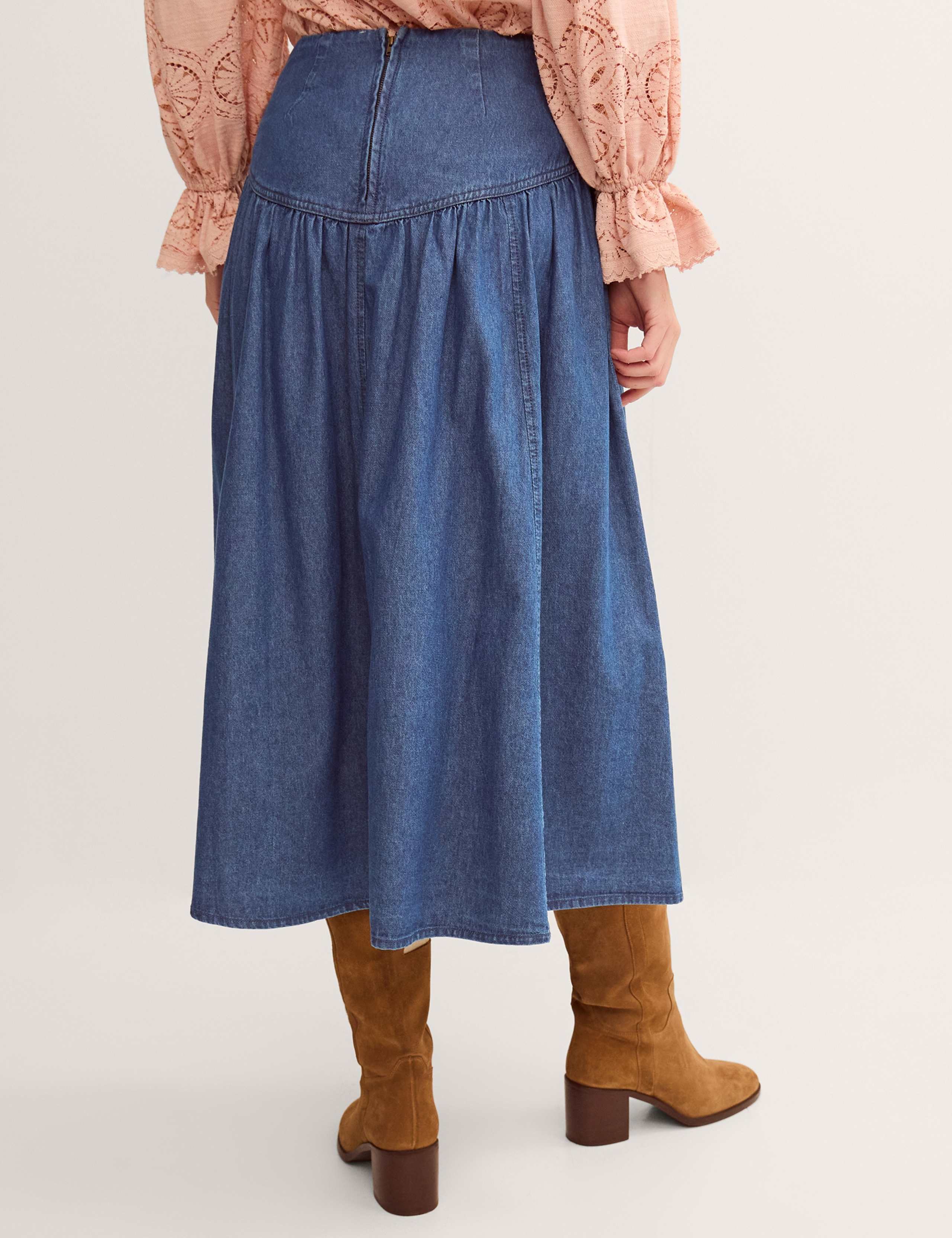 Denim Seam Detail Midi Drop Waist Skirt 3 of 4