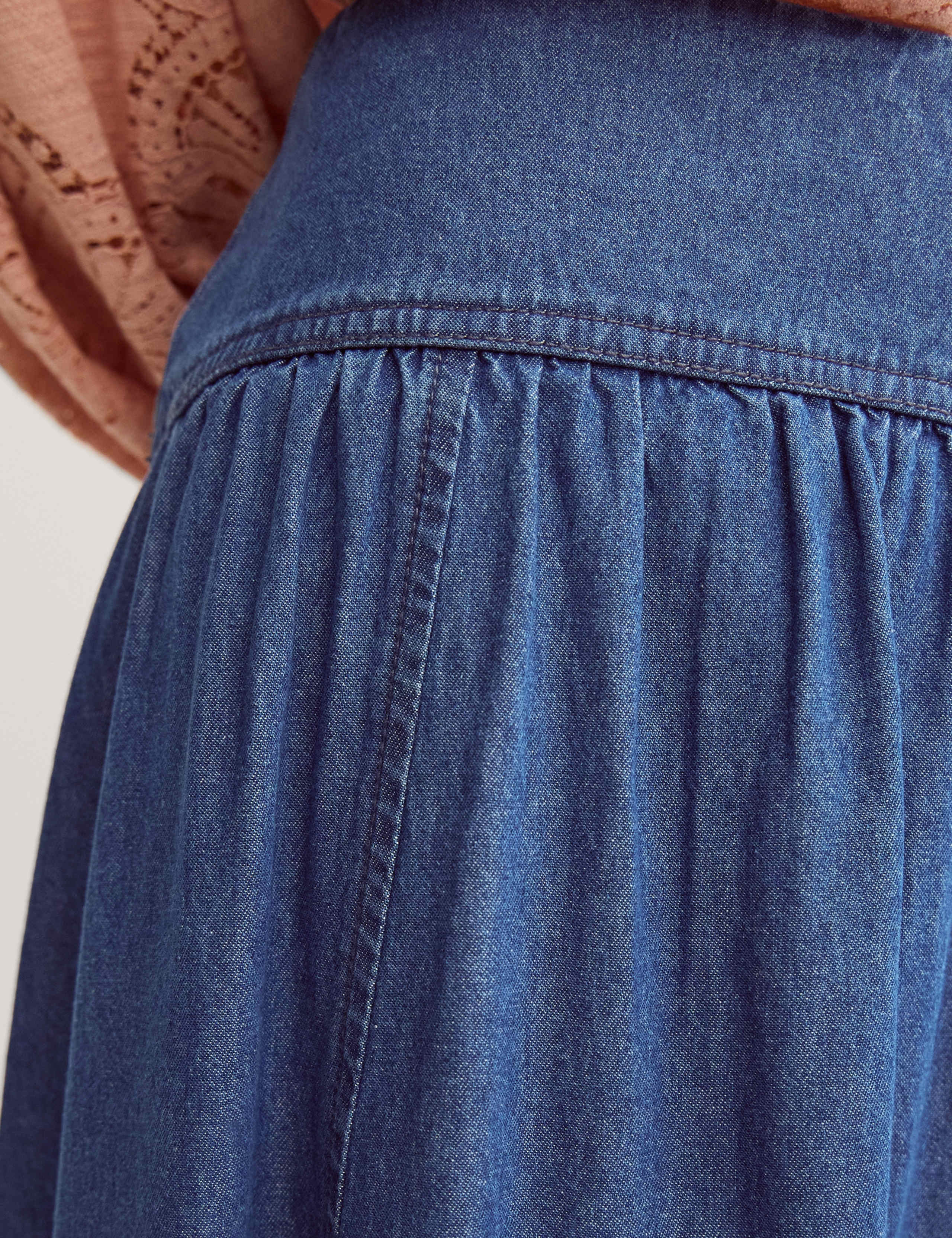 Denim Seam Detail Midi Drop Waist Skirt 4 of 4