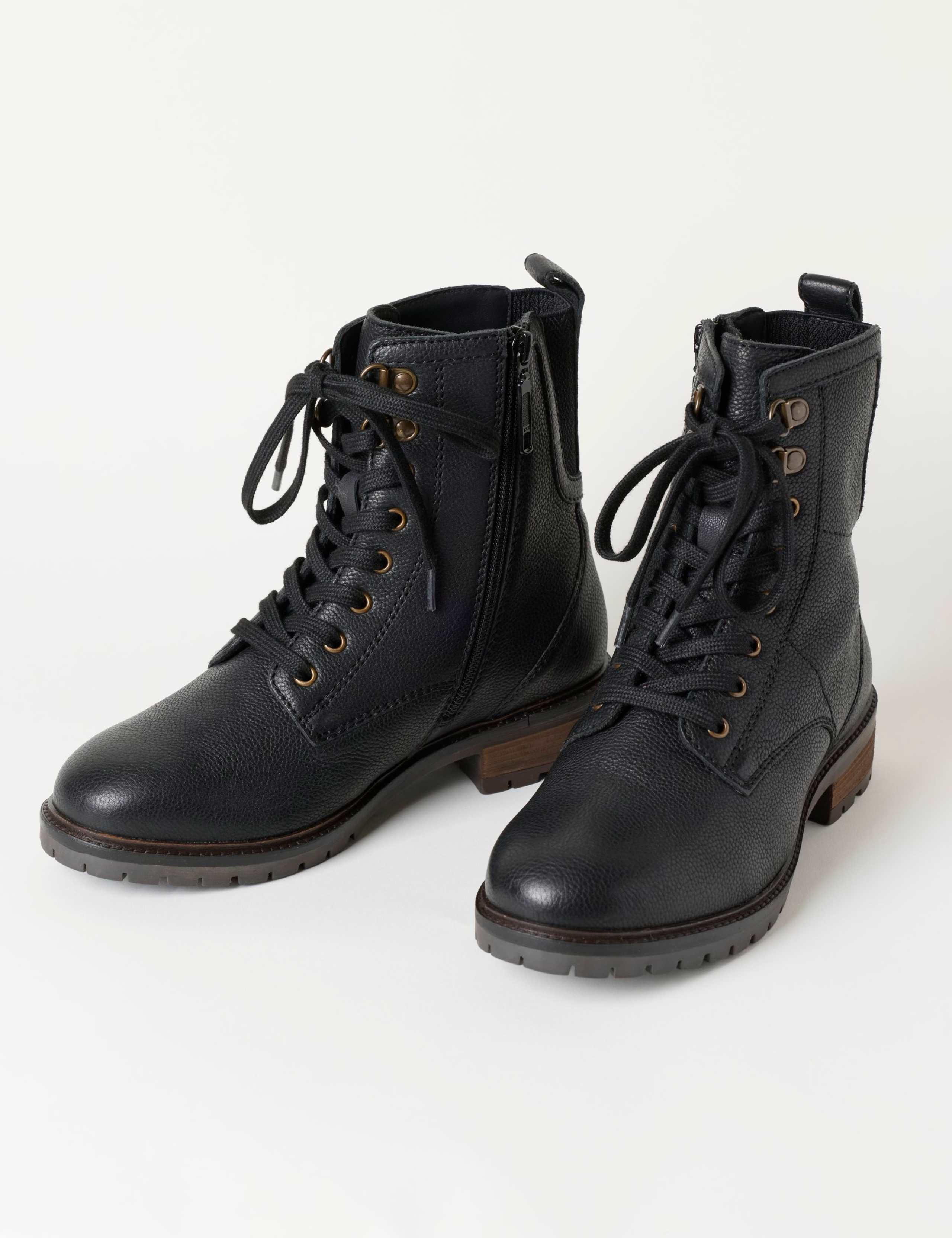Leather Biker Block Heel Ankle Boots 2 of 4