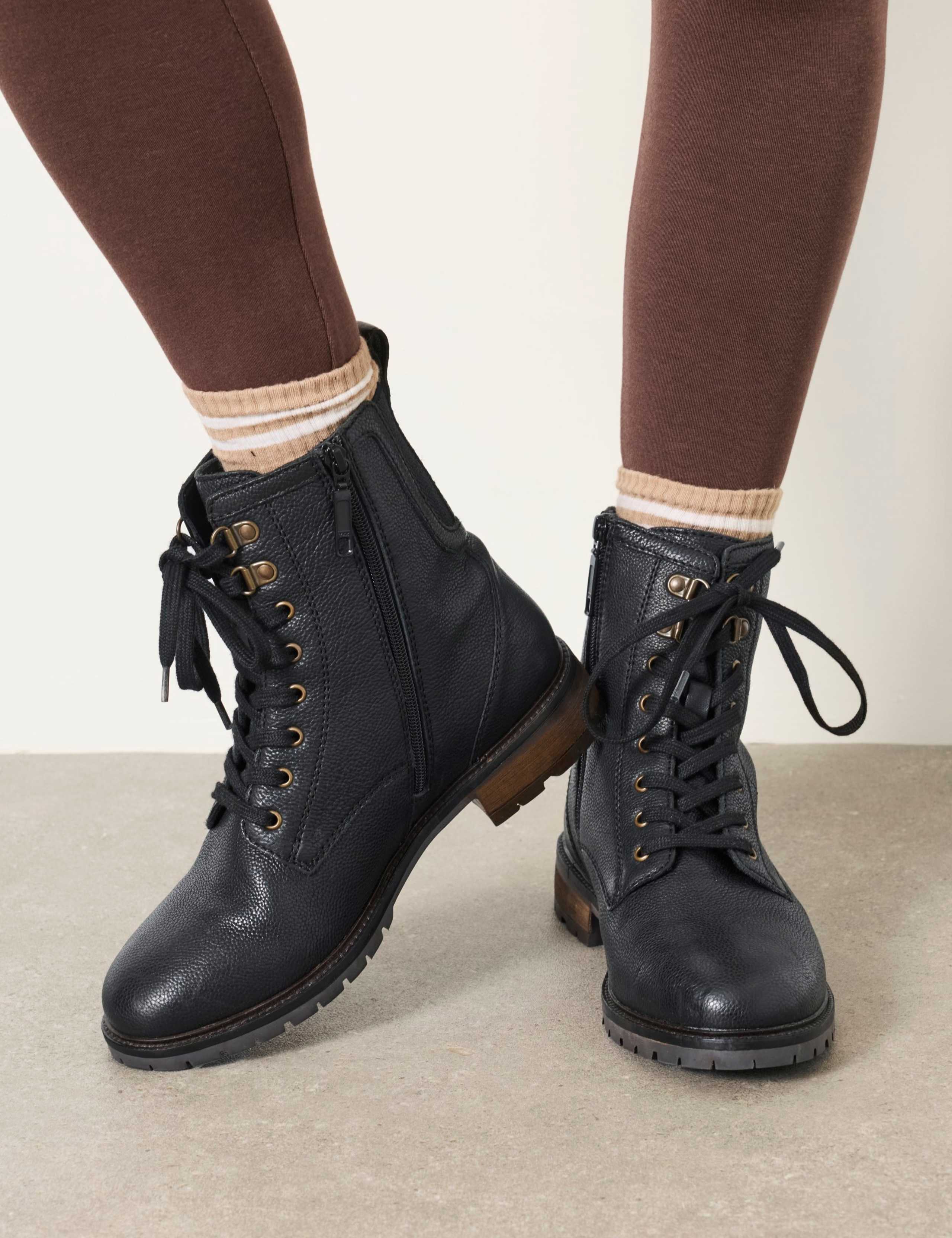 Leather Biker Block Heel Ankle Boots 3 of 4