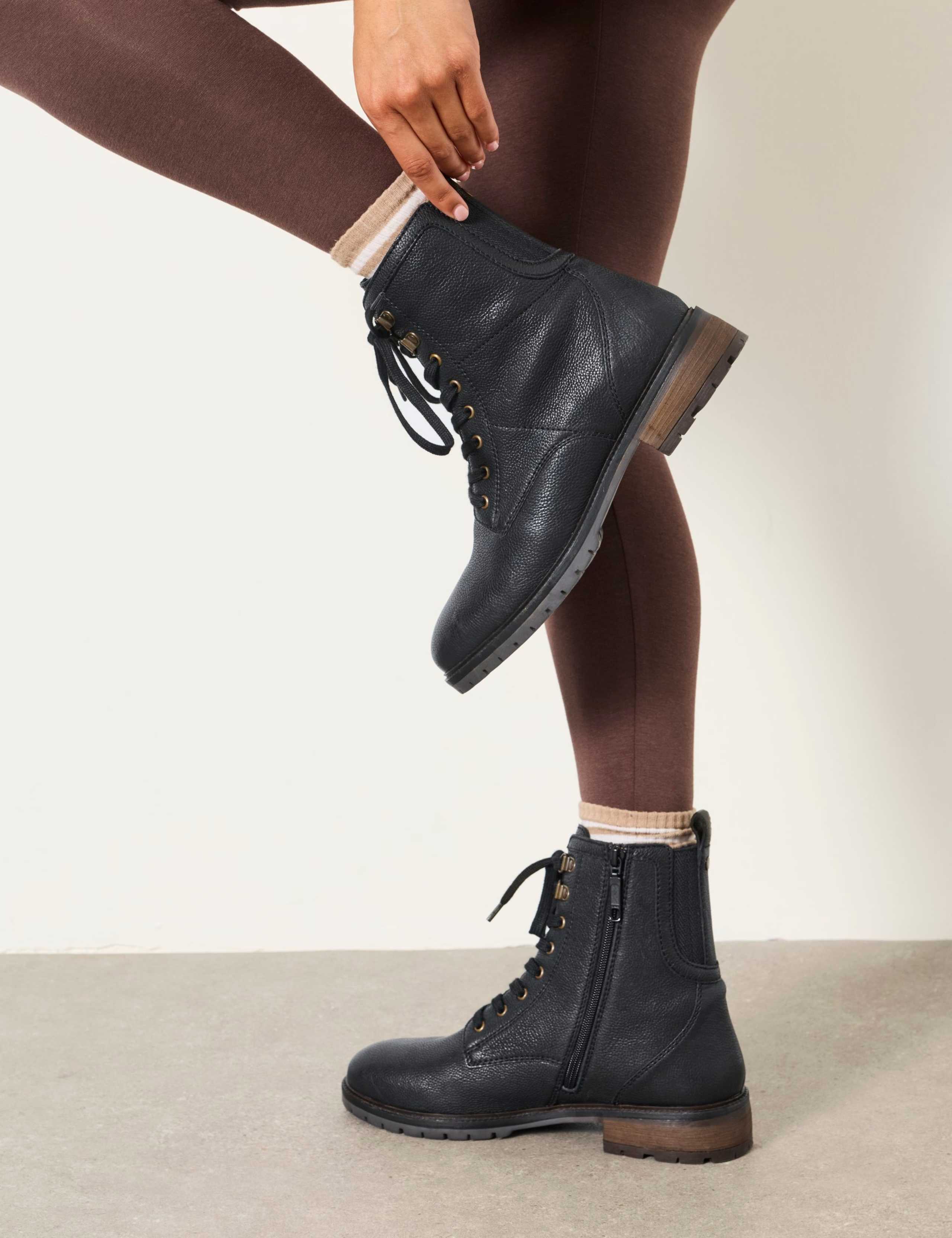 Leather Biker Block Heel Ankle Boots 4 of 4