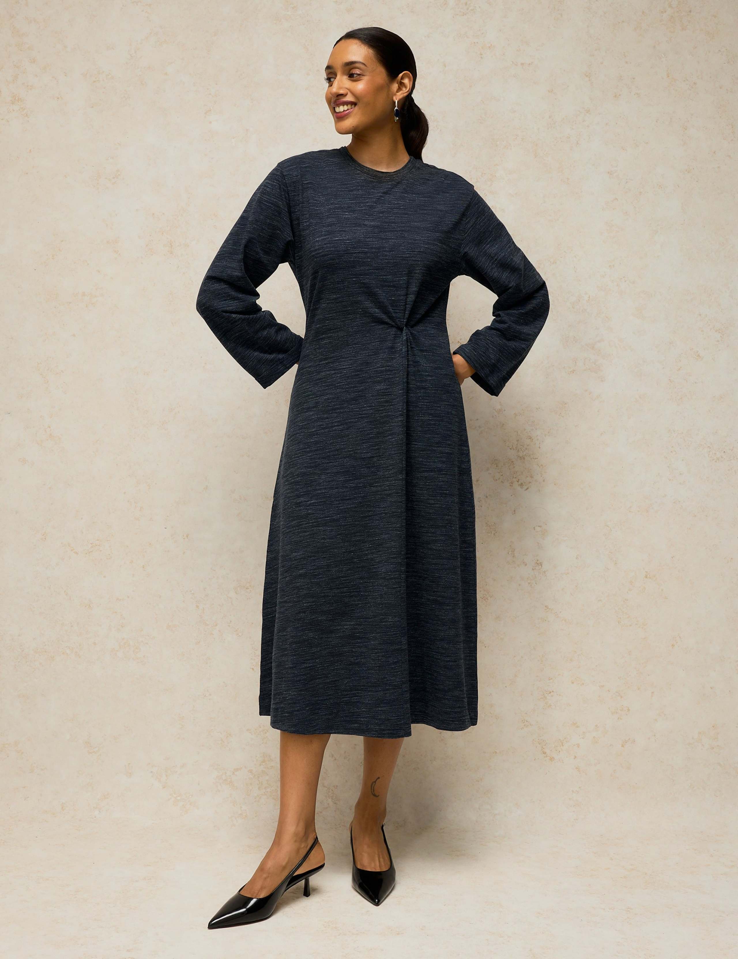 Pure Cotton Crew Neck Midi Twist Dress 1 of 6