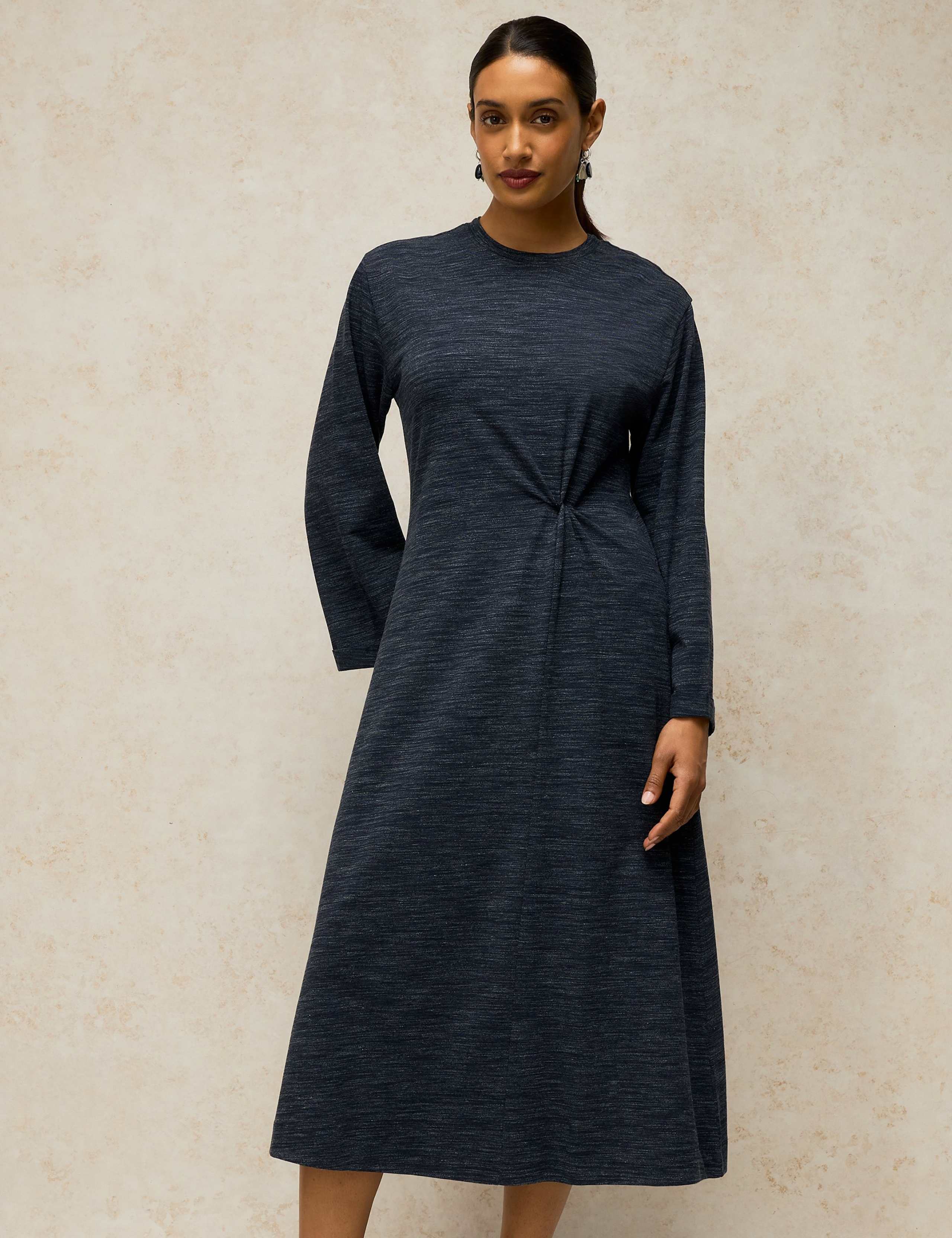 Pure Cotton Crew Neck Midi Twist Dress 3 of 6
