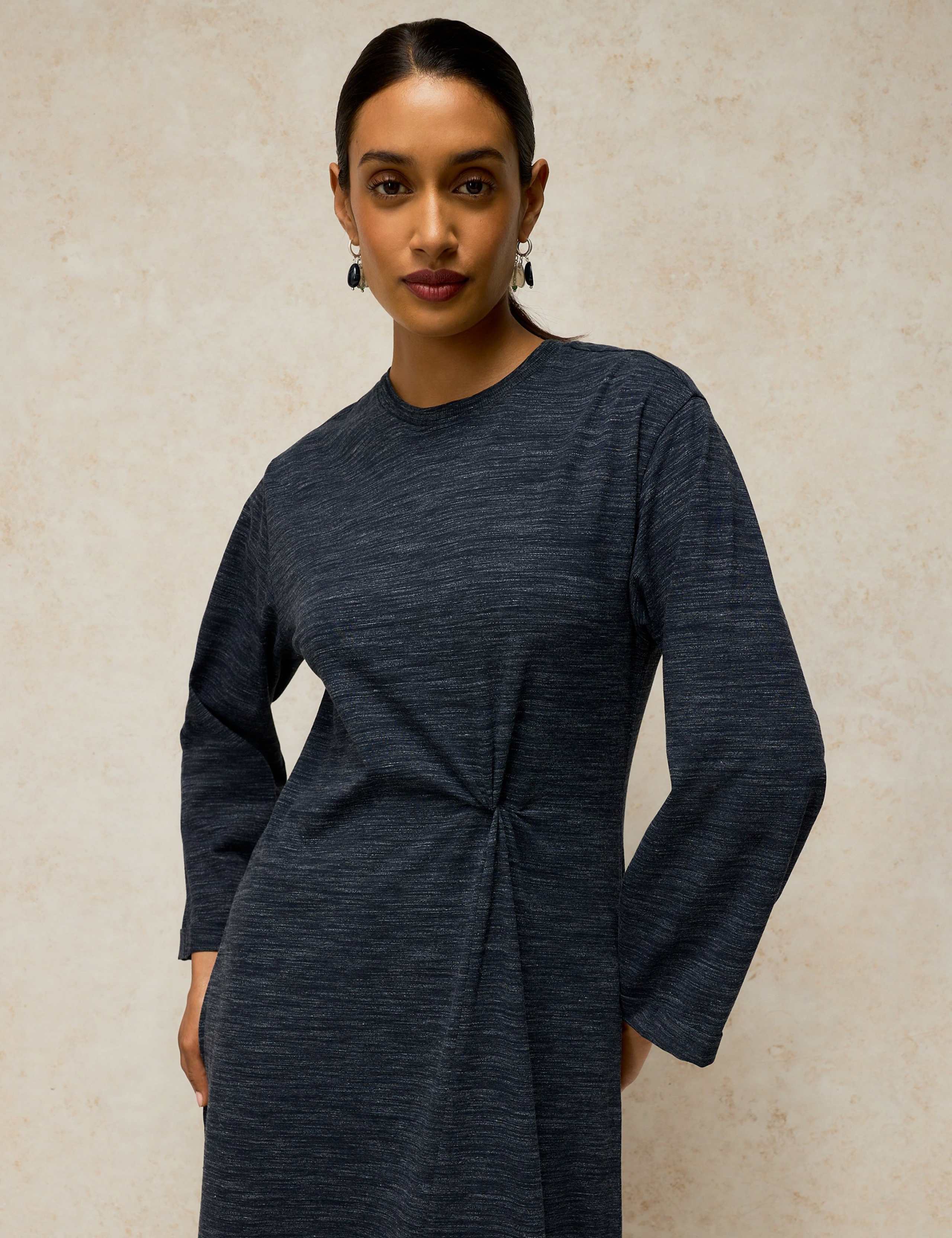 Pure Cotton Crew Neck Midi Twist Dress 5 of 6