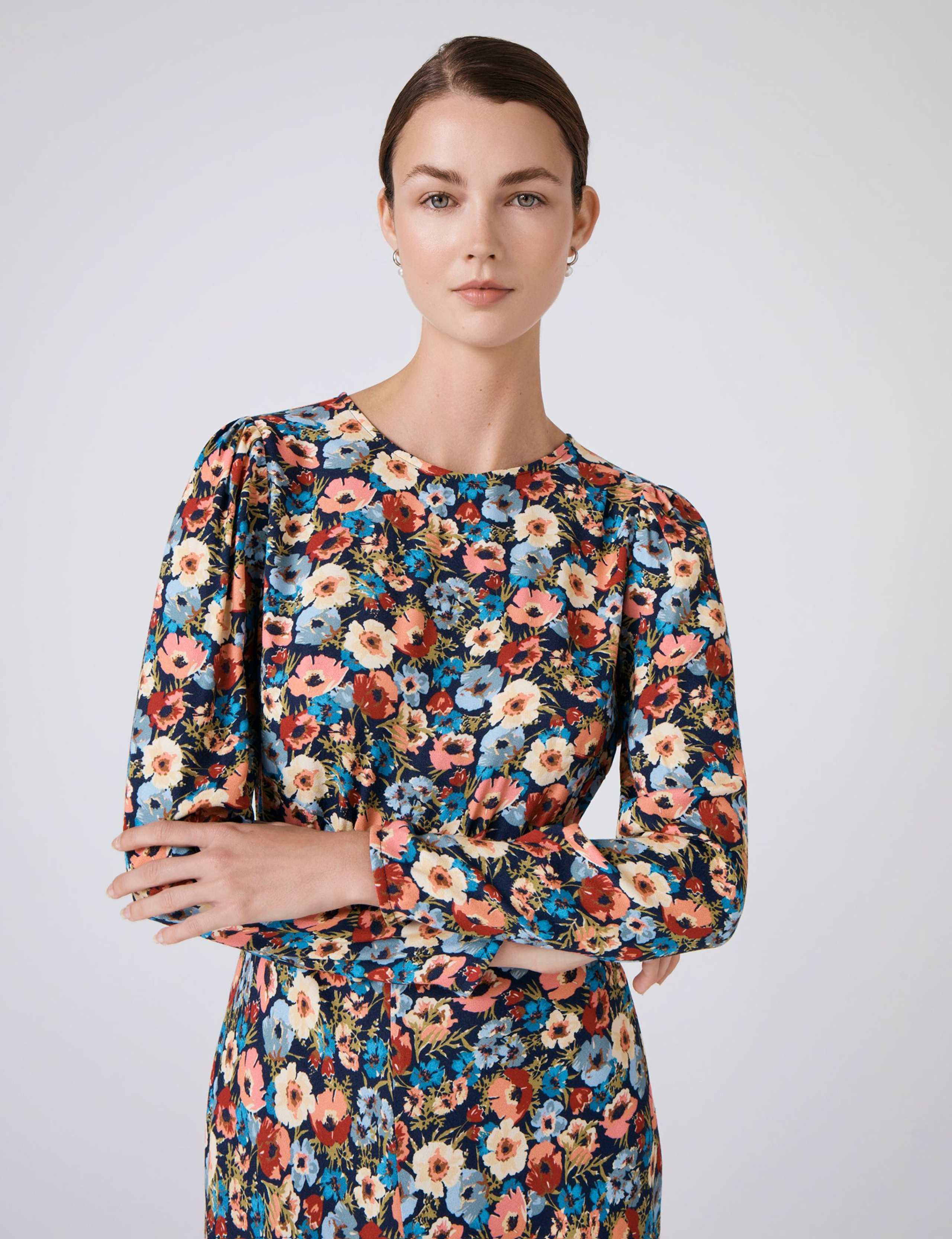 Crepe Floral Midi Skater Dress 2 of 5