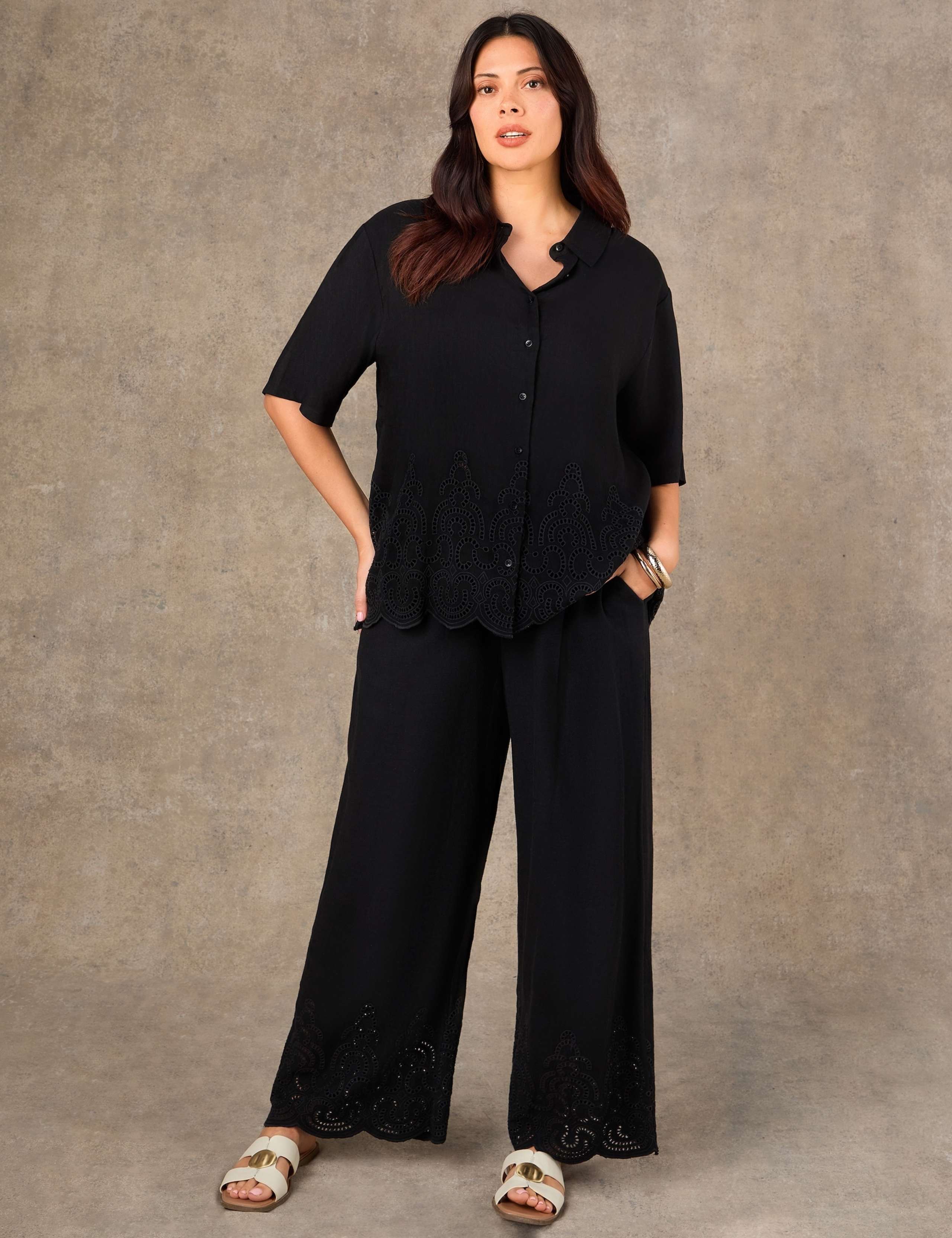 Linen Blend Broderie Wide Leg Trousers 4 of 4